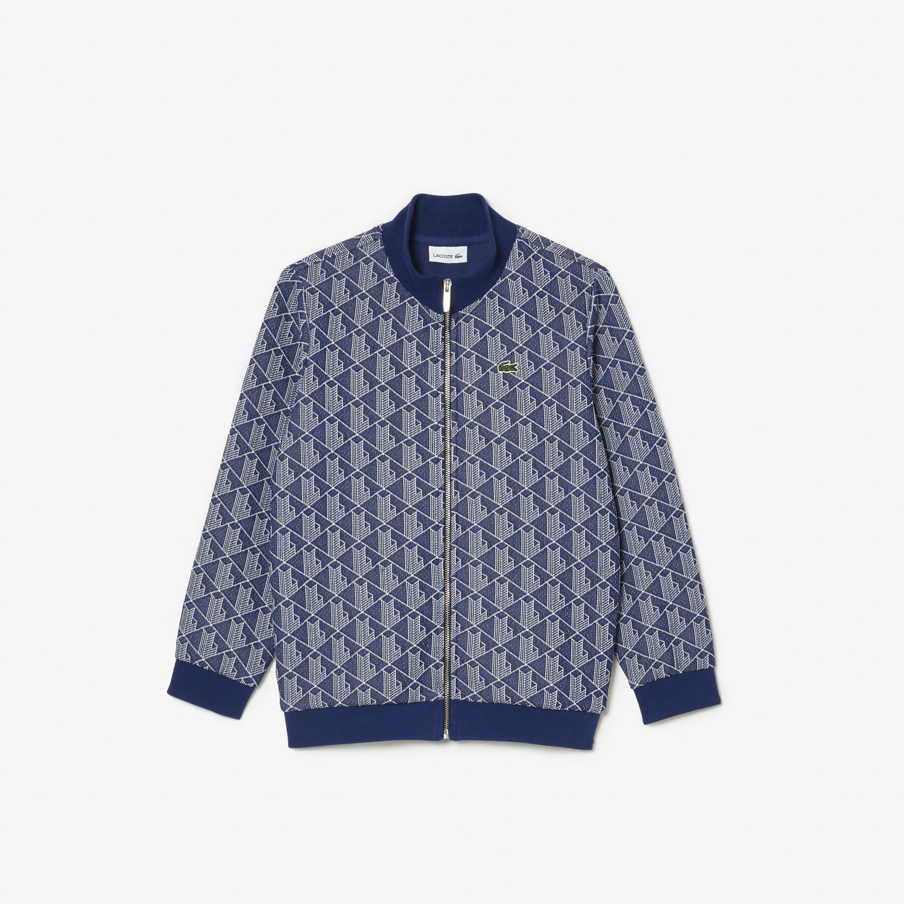 lacoste high neck zip up paris monogram sweatshirt