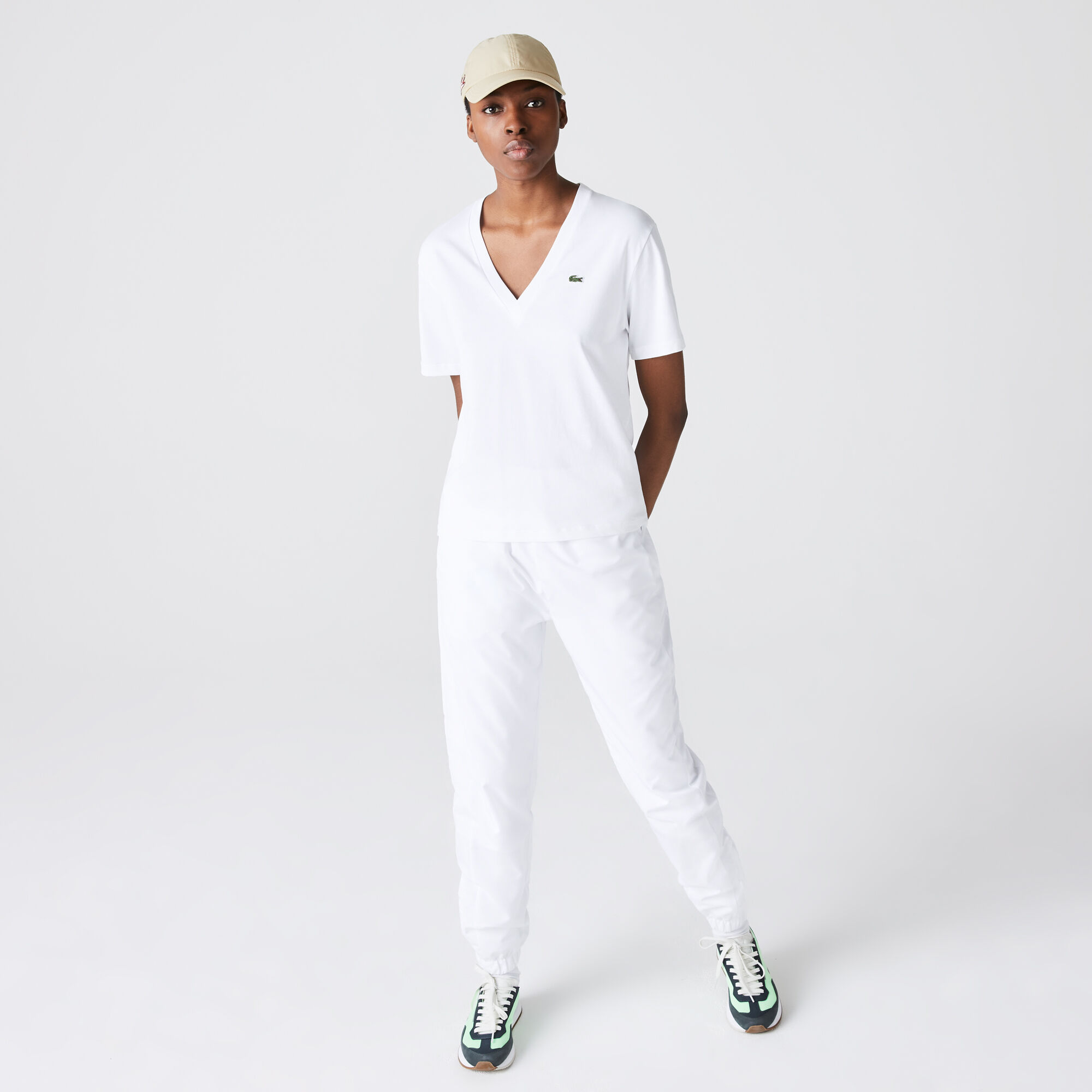 lacoste women's v neck t shirt