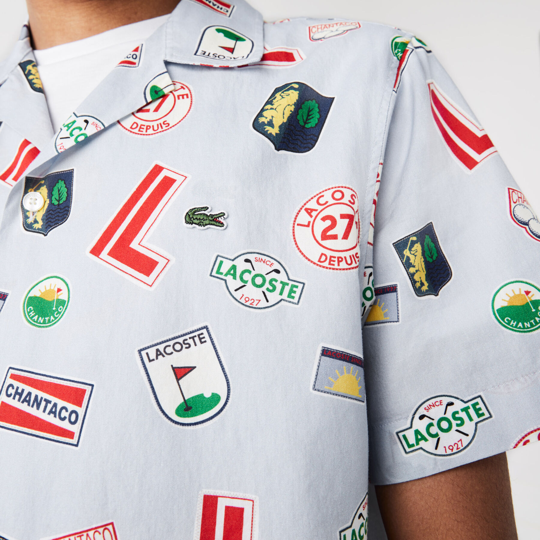 lacoste men s hawaiian print cotton shirt