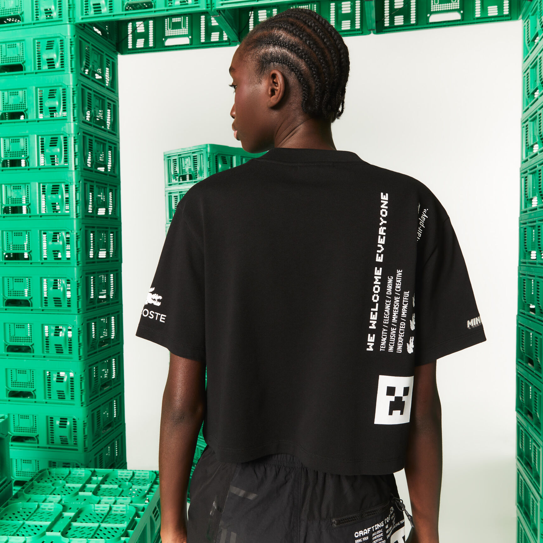 تيشيرت قطن عضوي قصير للنساء مجموعة Lacoste L!VE x Minecraft