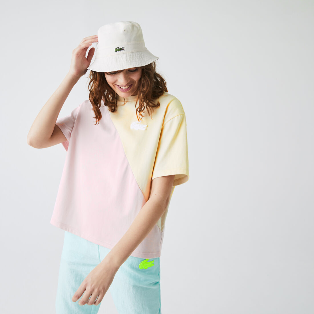 تي شيرت قطن للنساء ثنائي اللون قصة فضفاضة مجموعة Lacoste LIVE تي شيرت قطن للنساء ثنائي اللون قصة فضفاضة مجموعة Lacoste LIVE