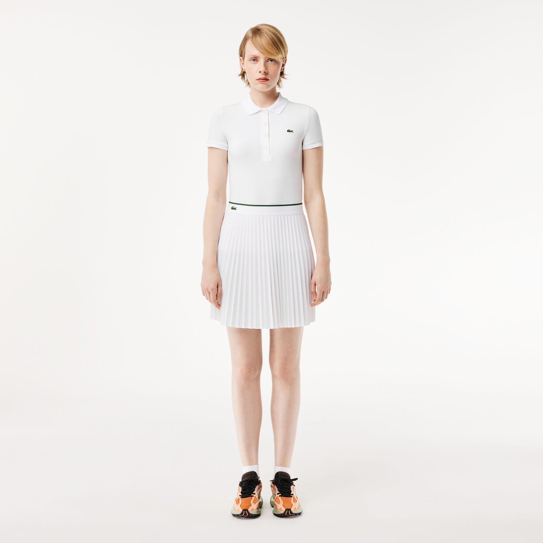 lacoste short pleated elastic waist skirt
