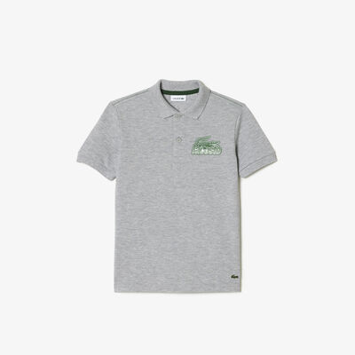 Kids’ Lacoste Organic Cotton Contrast Print Polo Shirt