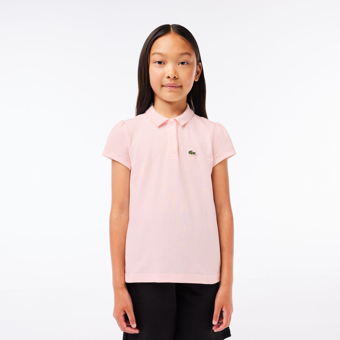 Scalloped Collar Mini Pique Polo Shirt