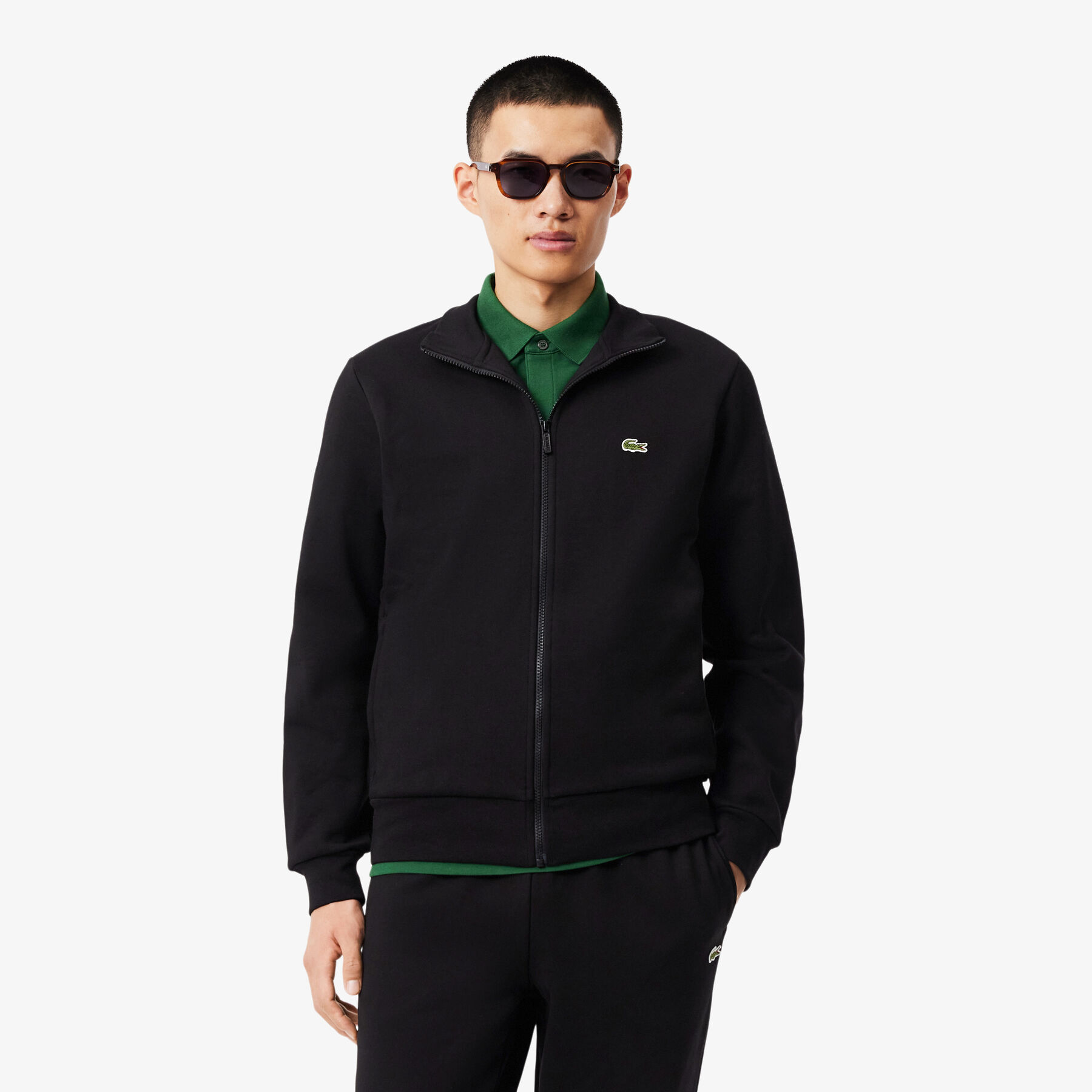 lacoste zip up high neck fleece sweatshirt