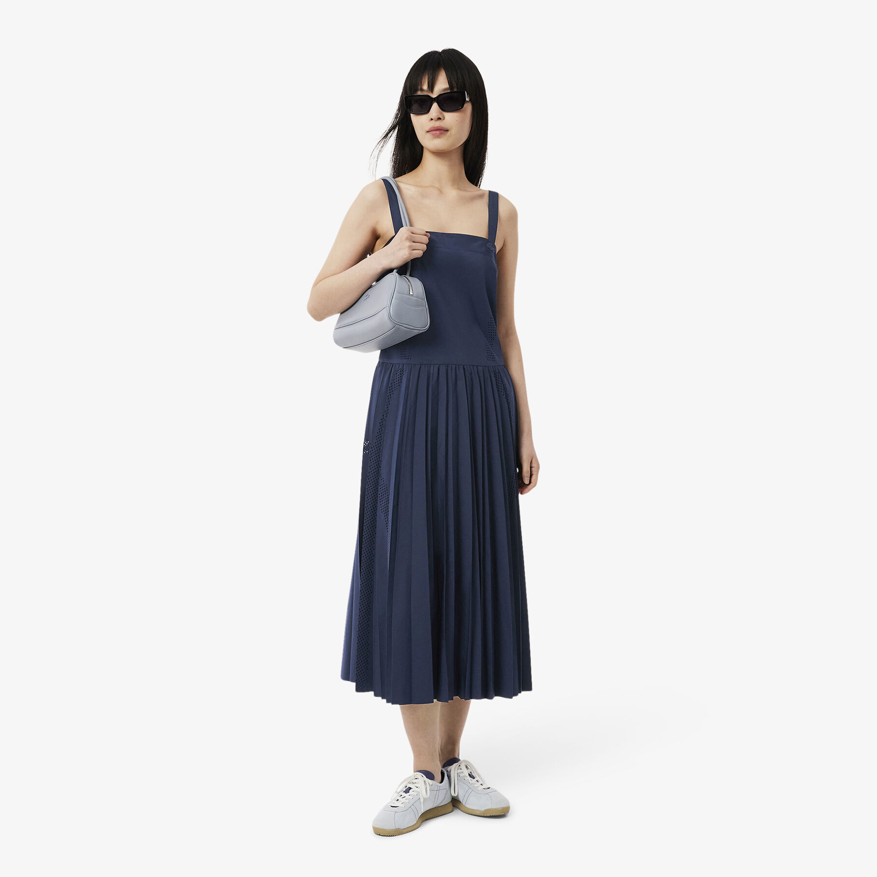 lacoste long pleated strap dress