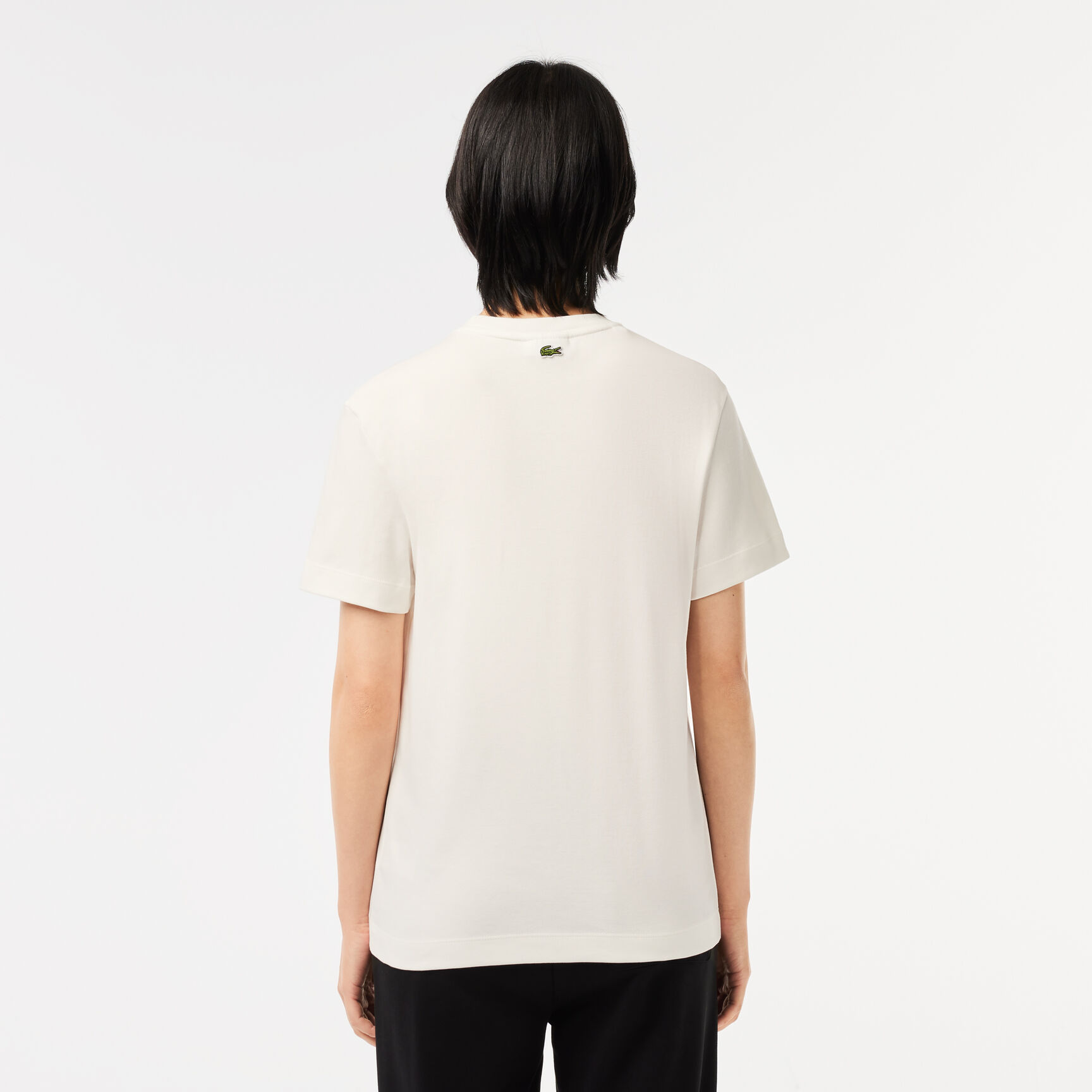 تي شيرت لاكوست جيرسيه قطن بطبعة شعار واسم الماركة