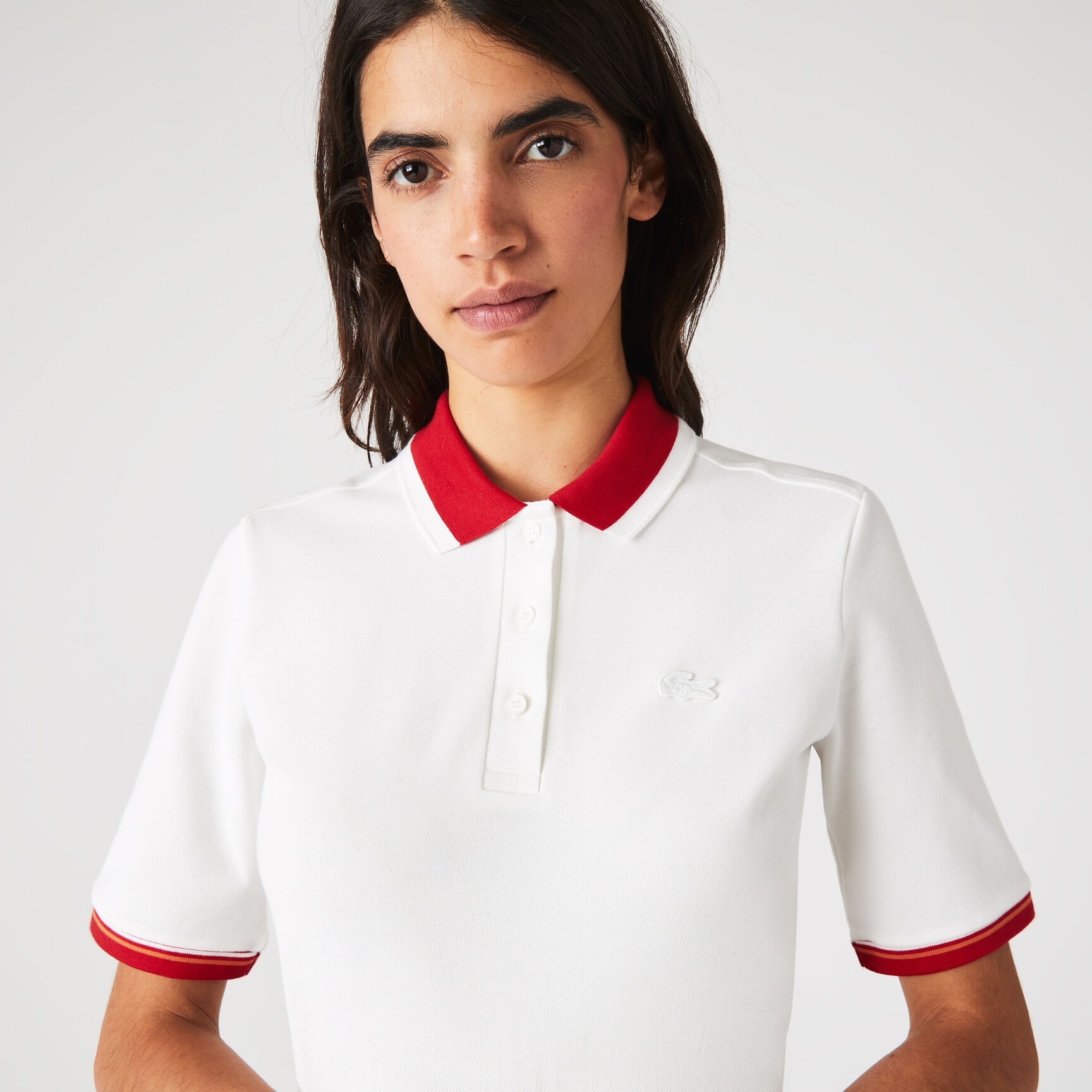Women’s Lacoste Slim Fit Colored Neck Stretch Cotton Piqué Polo Women’s Lacoste Slim Fit Colored Neck Stretch Cotton Piqué Polo