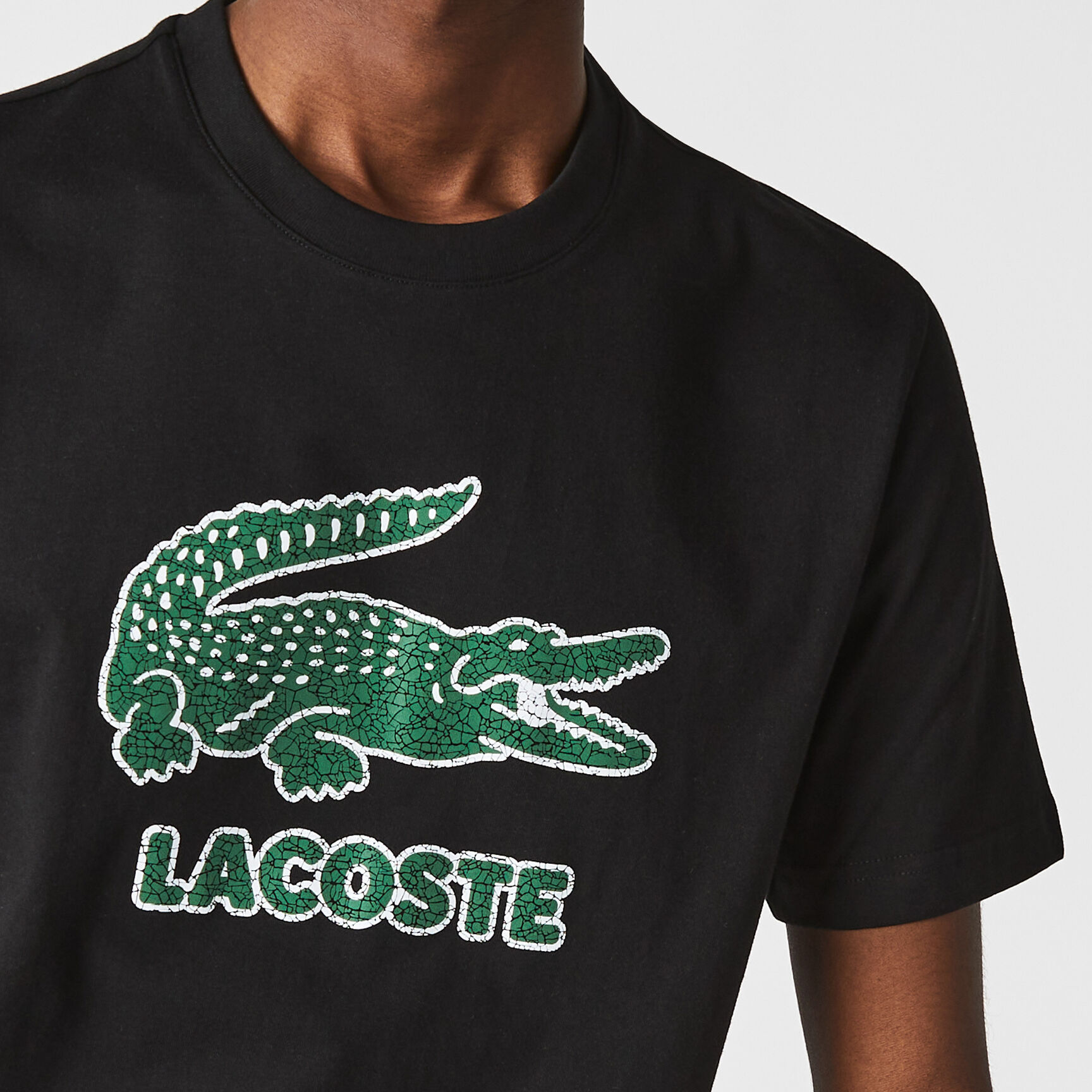 Men&rsquo;s Crew Neck Crackled Logo Print Cotton T-shirt