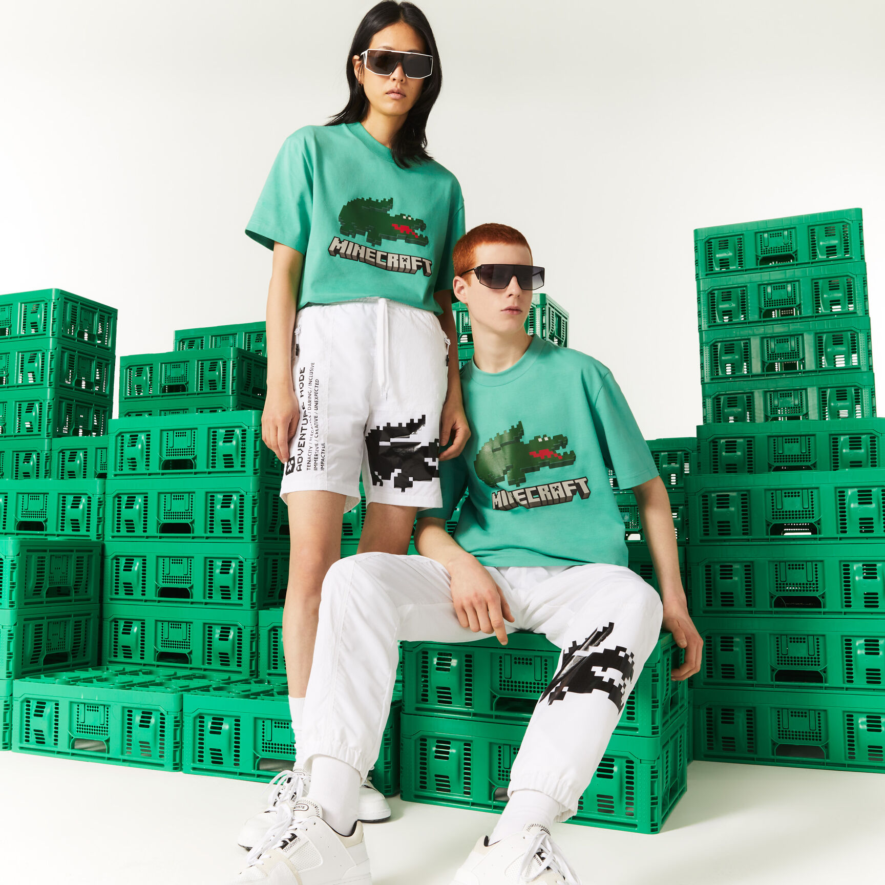 تيشيرت مطبوع قطن عضوي للجنسين مجموعة Lacoste x Minecraft تيشيرت مطبوع قطن عضوي للجنسين مجموعة Lacoste x Minecraft