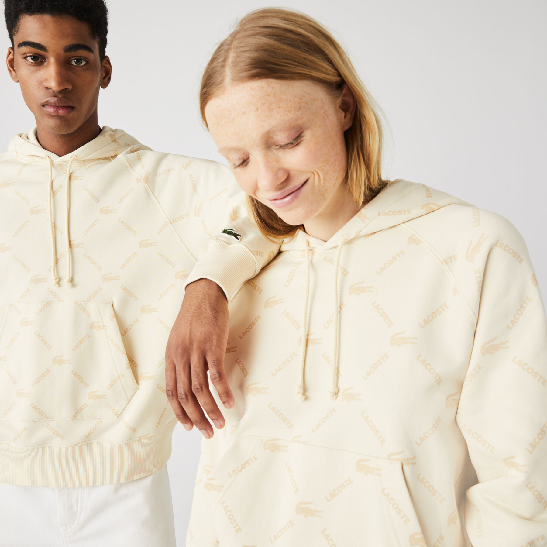 unisex lacoste live loose fit hooded monogram cotton sweatshirt