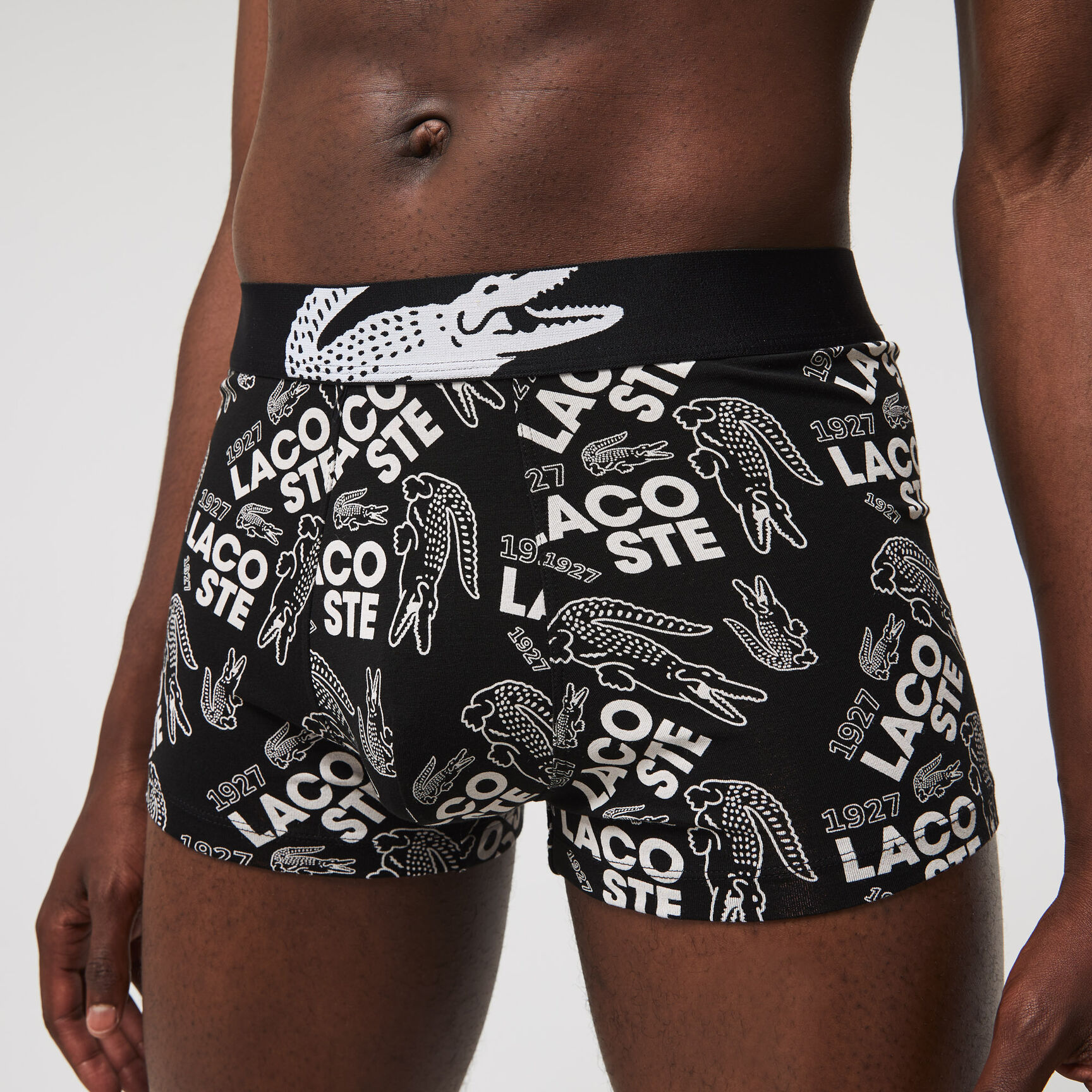 طقم بوكسر قطن مطاطي بشعار تمساح كبير على الخصر للرجال، 3 قطع