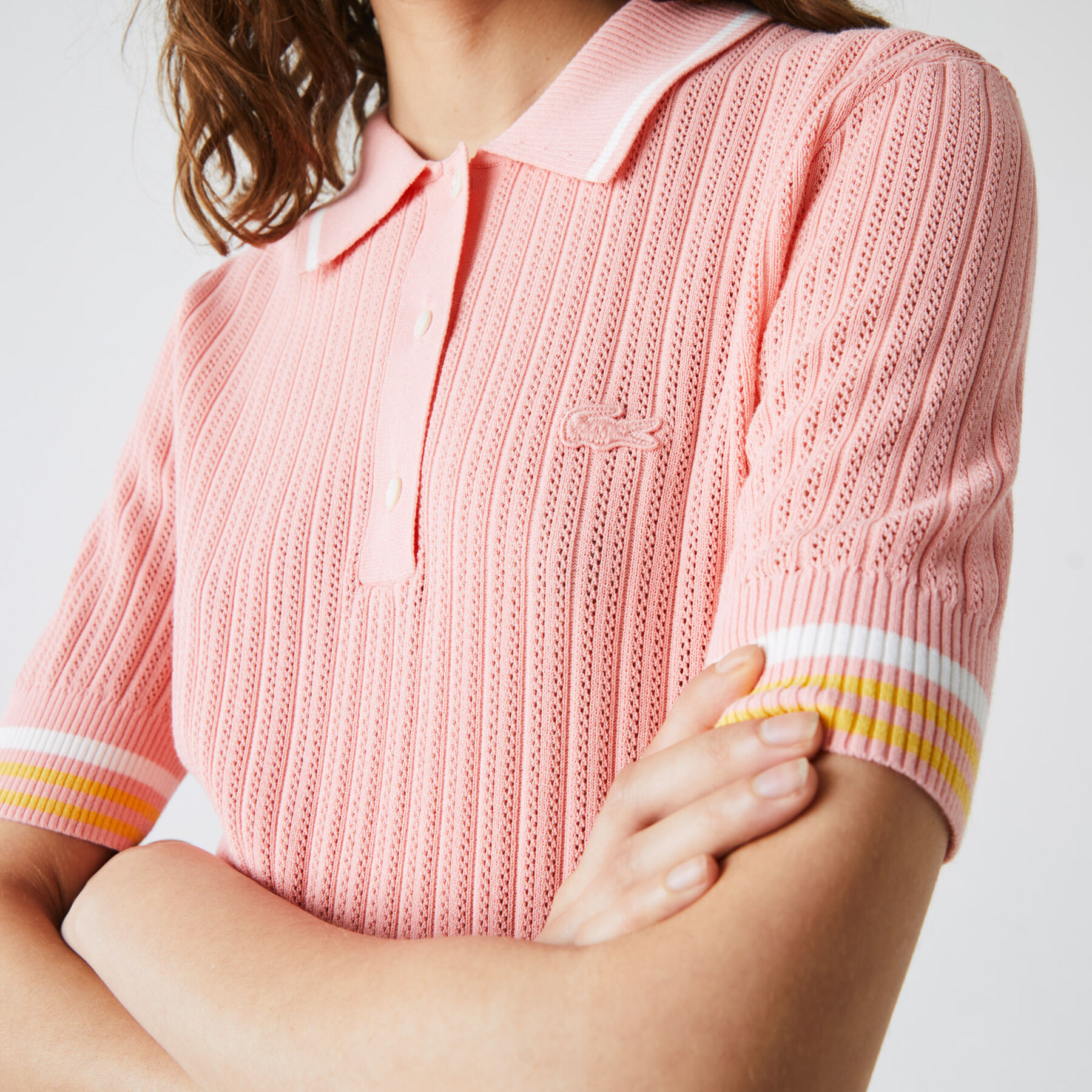 Women’s Lacoste Slim Fit Striped Sleeve Knit Polo Shirt women s lacoste slim fit striped sleeve knit polo shirt