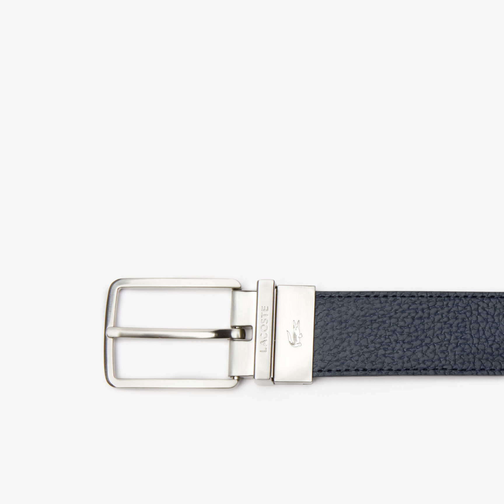 Men's Lacoste Engraved Buckle Grained Leather Belt