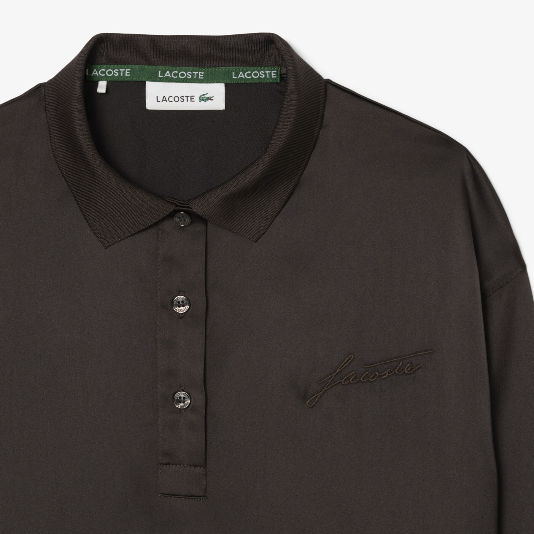 Long Sleeved Oversized Satin Polo Shirt