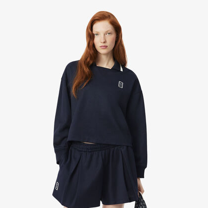 Oversized Polo Collar Pique Sweatshirt