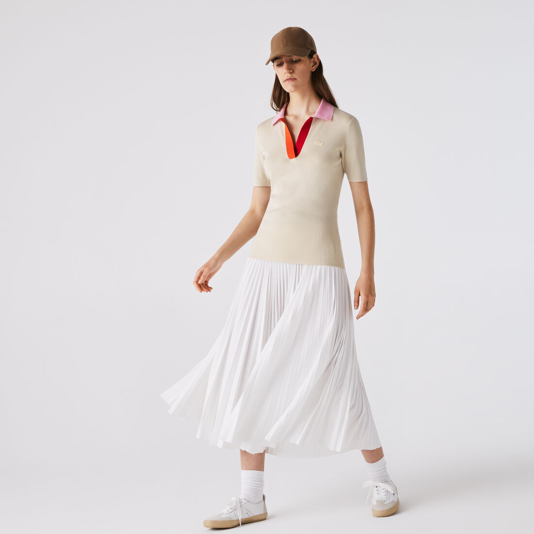 Women's Polo Collar Two-Tone Cotton Sweater Women's Polo Collar Two-Tone Cotton Sweater