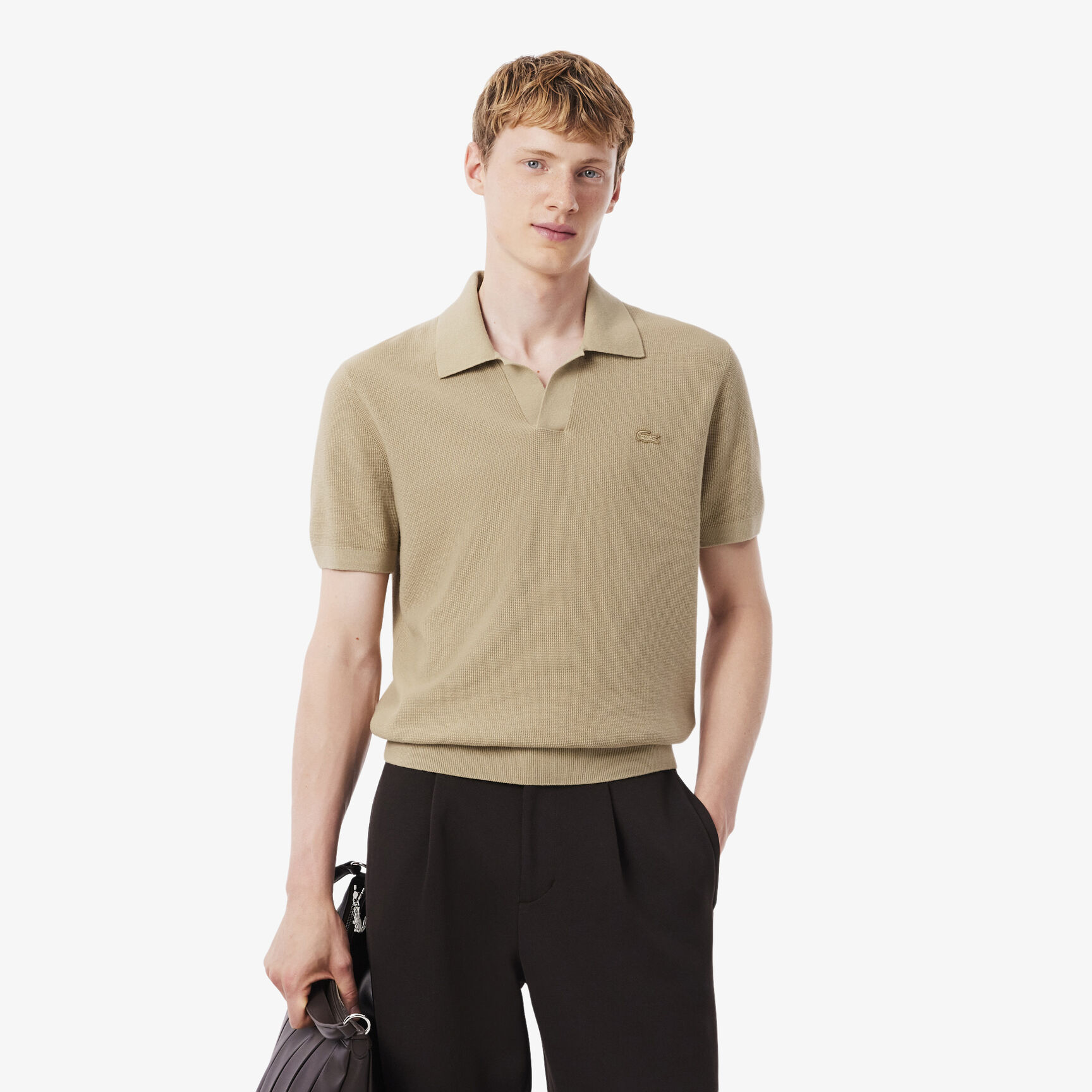 سترة بولو بياقة مفتوحة من مزيج القطن