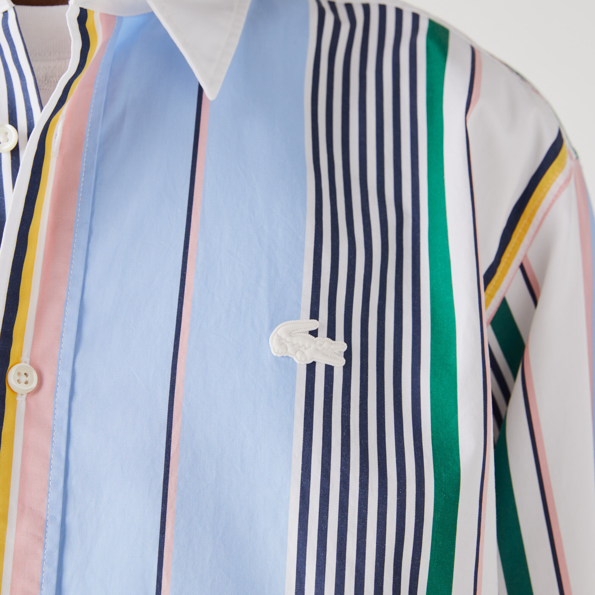 Men’s Lacoste LIVE Relaxed Fit Mismatched Stripes Cotton Shirt