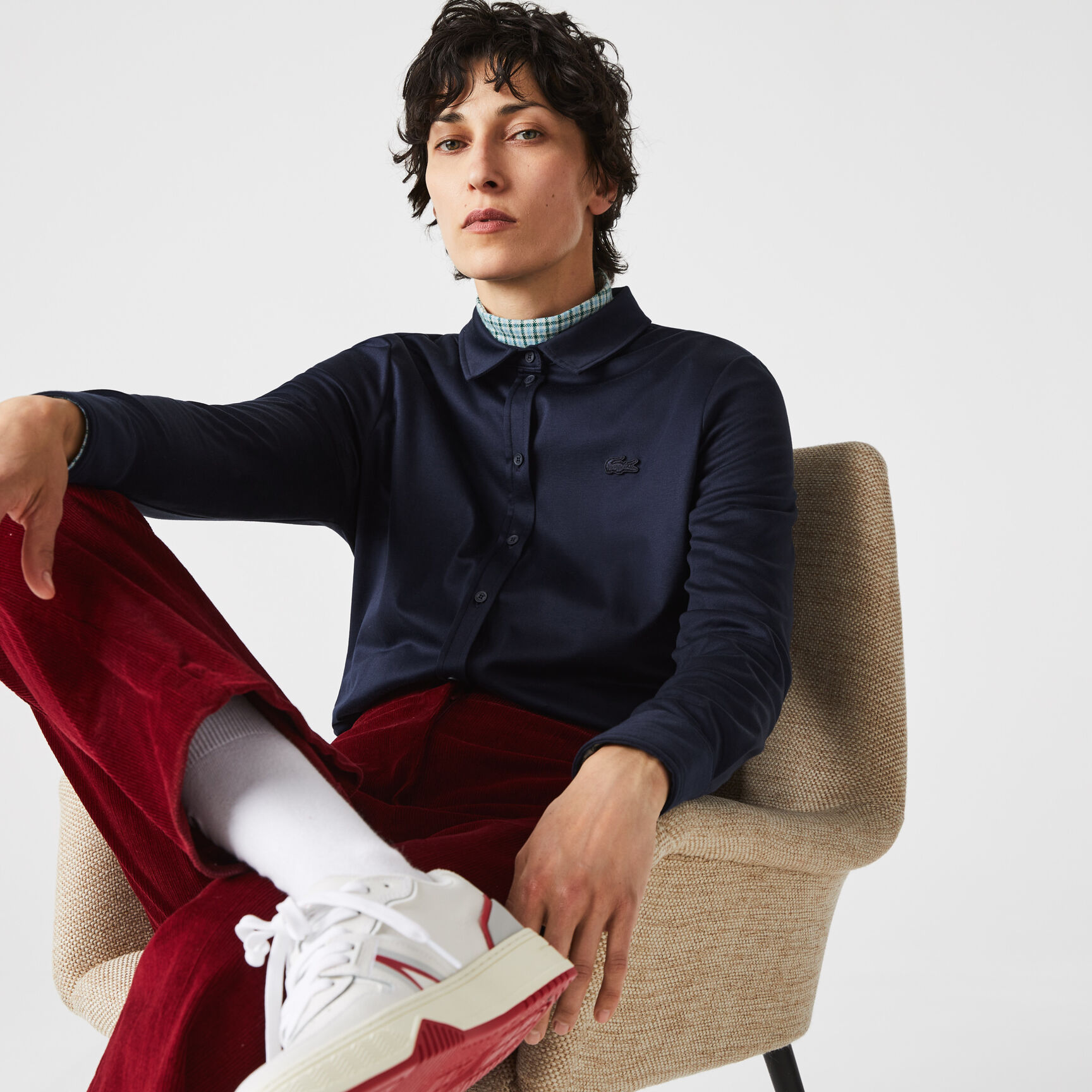 قميص بولو نسائي من قطن بيما بقصة فضفاضة من Lacoste قميص بولو نسائي من قطن بيما بقصة فضفاضة من Lacoste