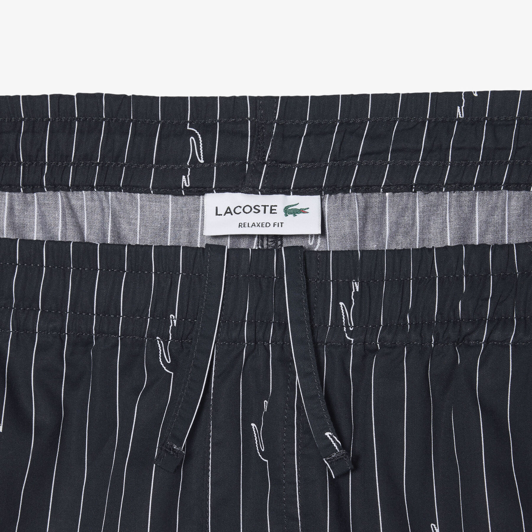 lacoste crocodile print stripe cotton shorts