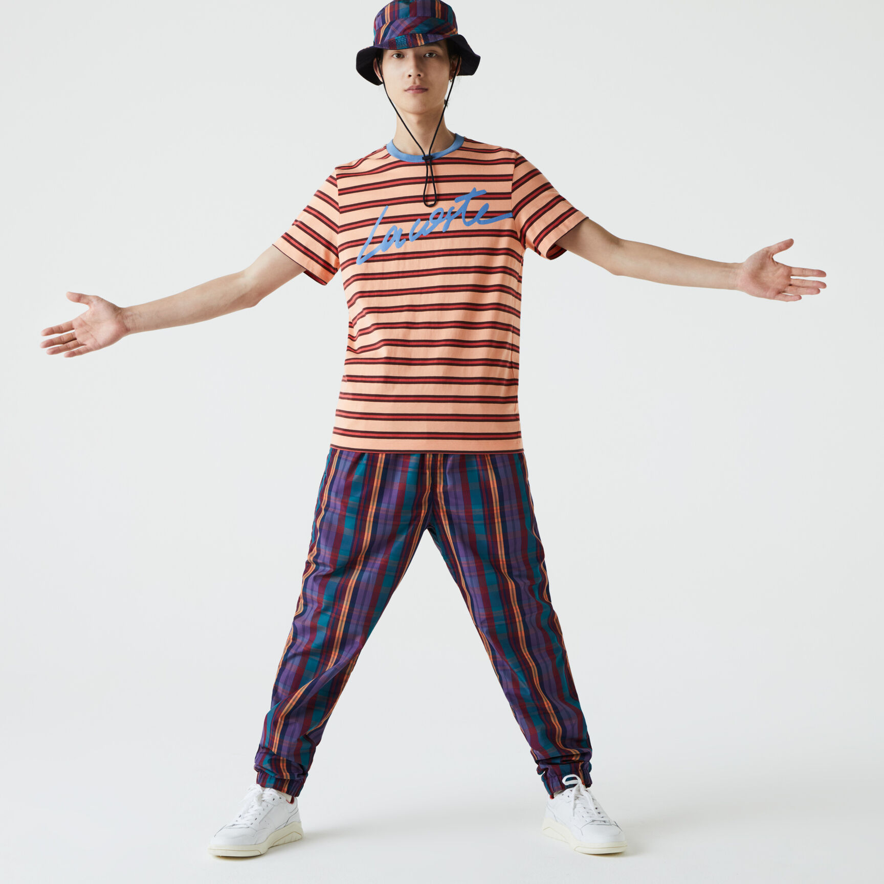 Men’s Crew Neck Print Lettering Striped Cotton T-shirt