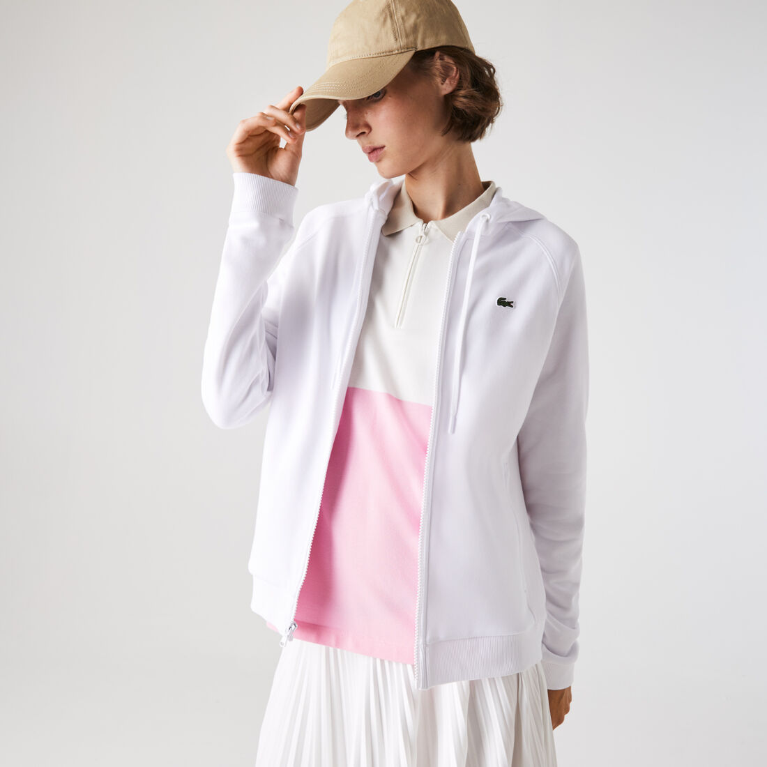 سويت شيرت للتنس من الصوف بسحاب وغطاء رأس مجموعة Lacoste SPORT للنساء