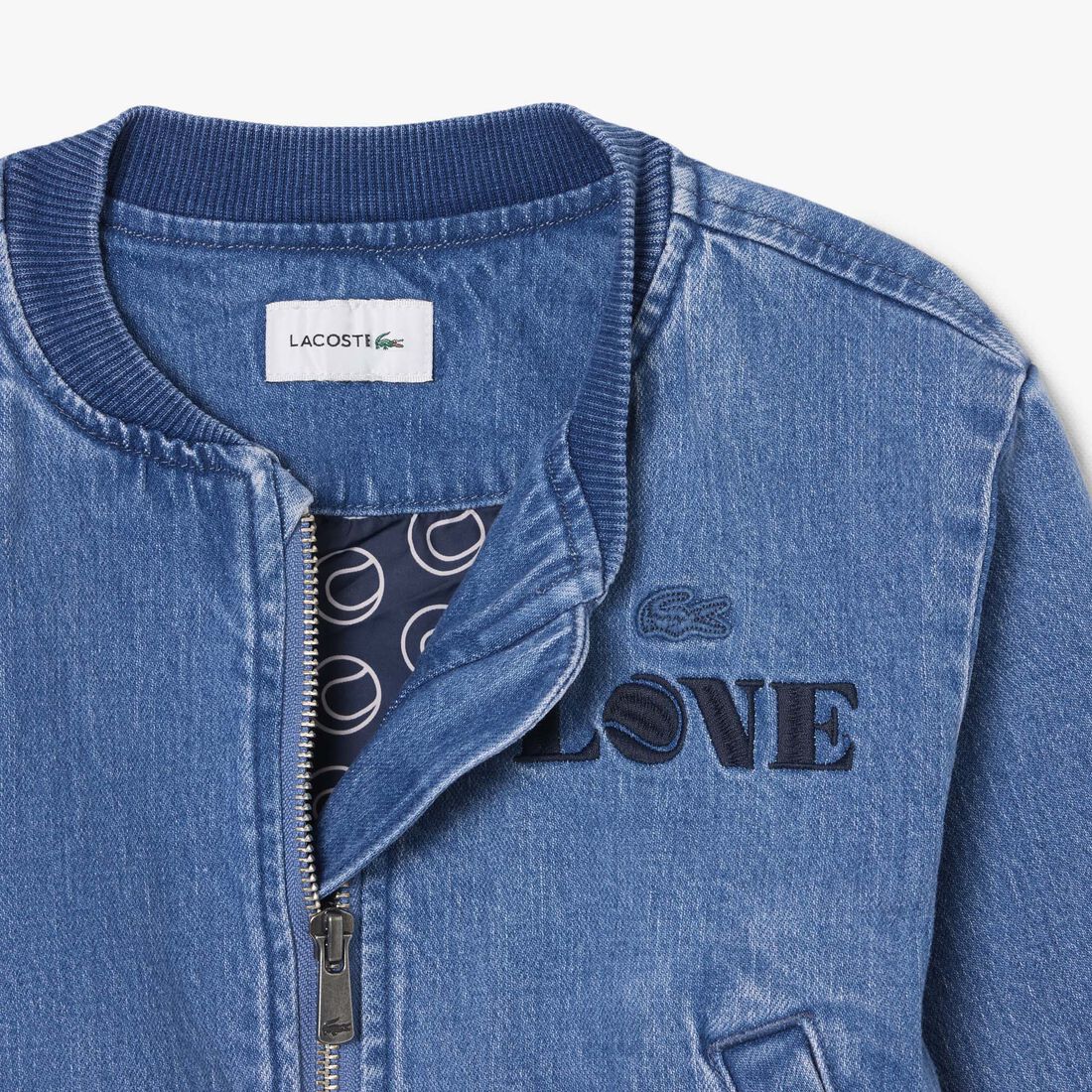 Padded Badge Accent Denim Bomber Jacket lacoste padded badge accent denim bomber jacket