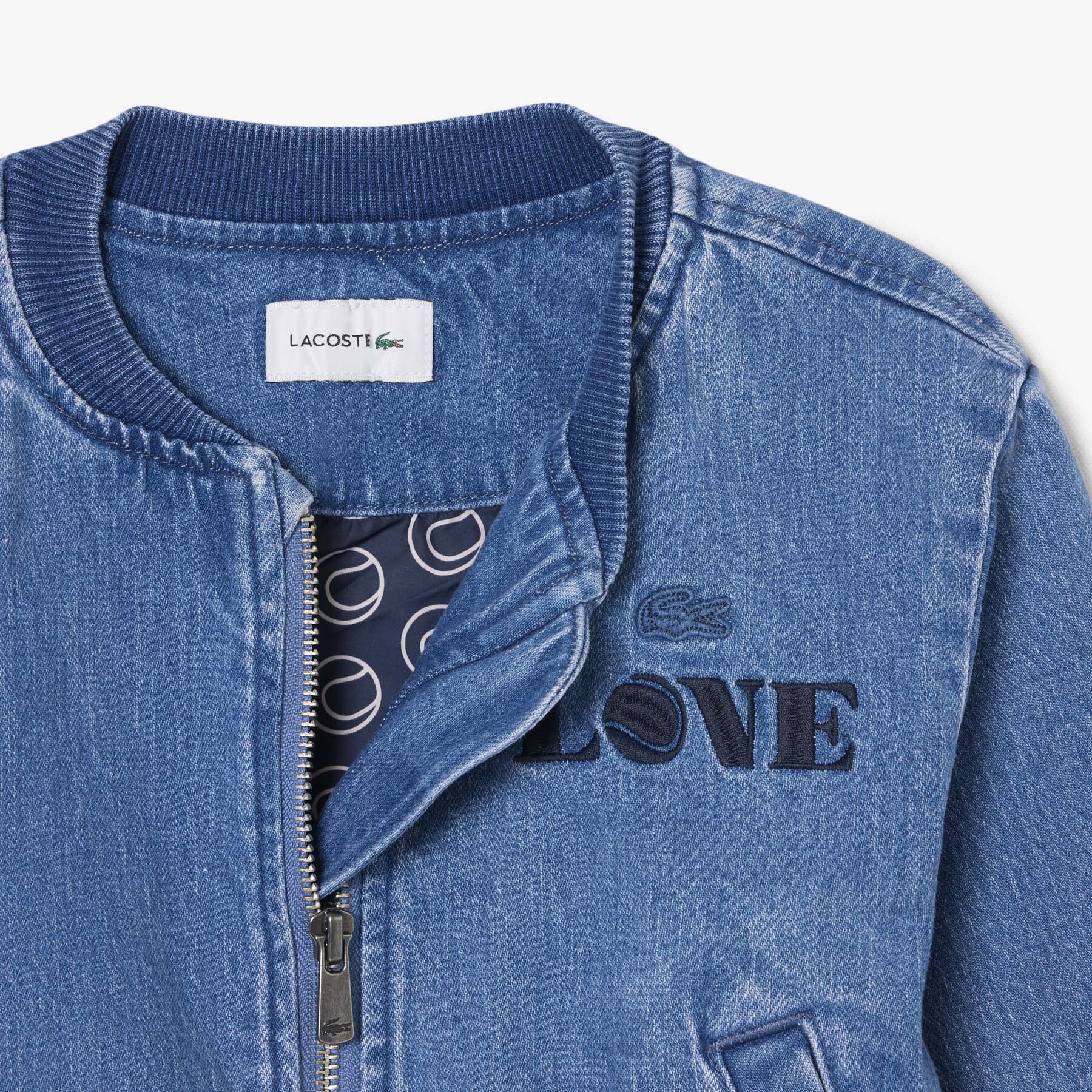 Padded Badge Accent Denim Bomber Jacket lacoste padded badge accent denim bomber jacket