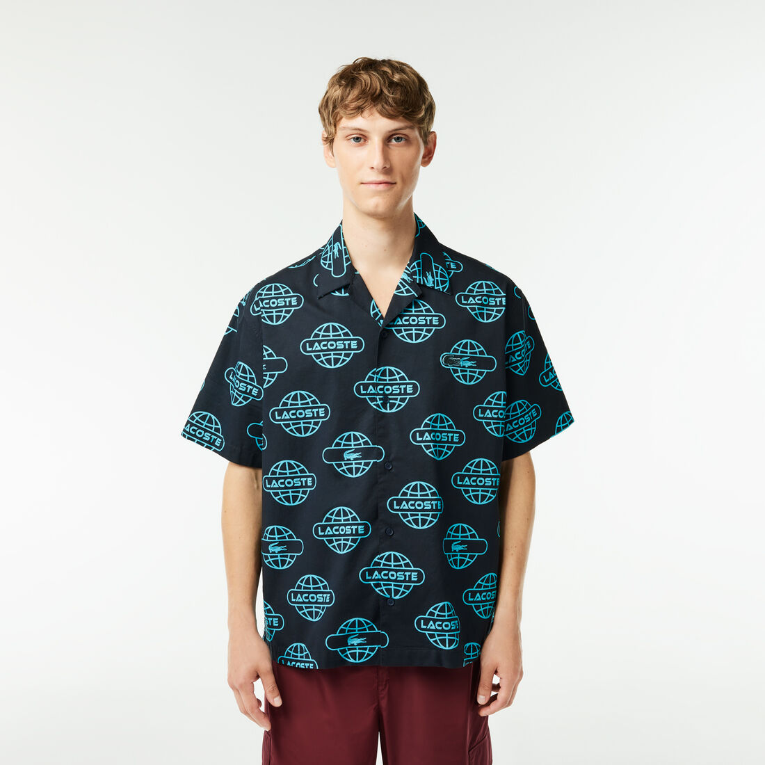 Globe Print Lacoste Cotton Twill Shirt