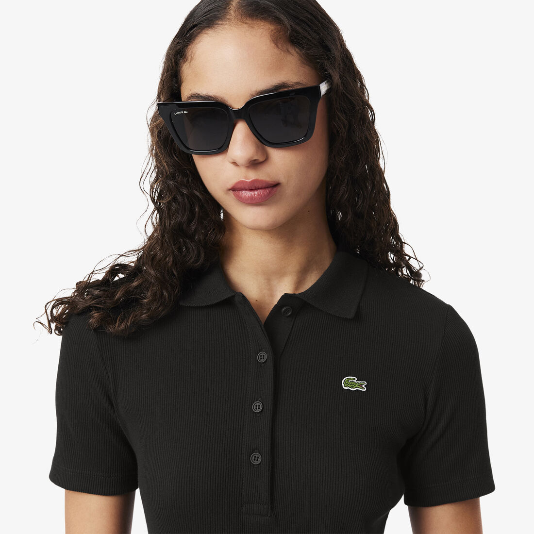 فستان بولو من القطن المضلع الطويل فستان بولو من القطن المضلع الطويل