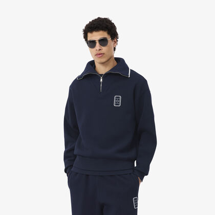 lacoste loose fit high zipped neck badge accent sweatshirt