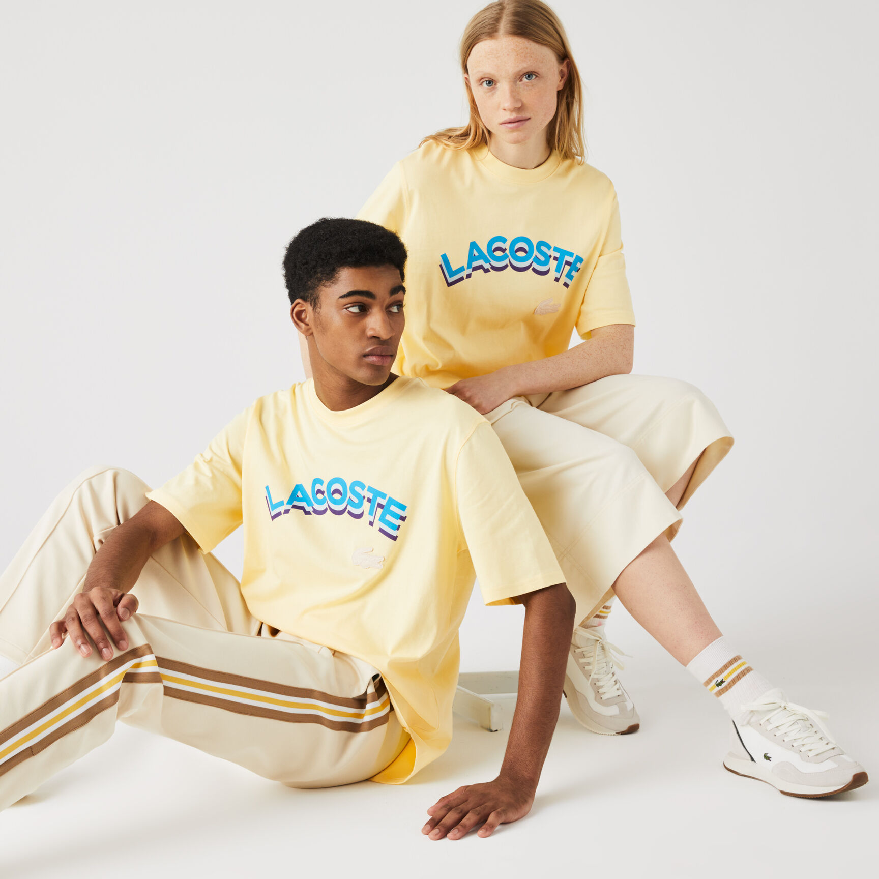 Unisex Lacoste LIVE Loose Fit Lettered Cotton T-shirt Unisex Lacoste LIVE Loose Fit Lettered Cotton T-shirt