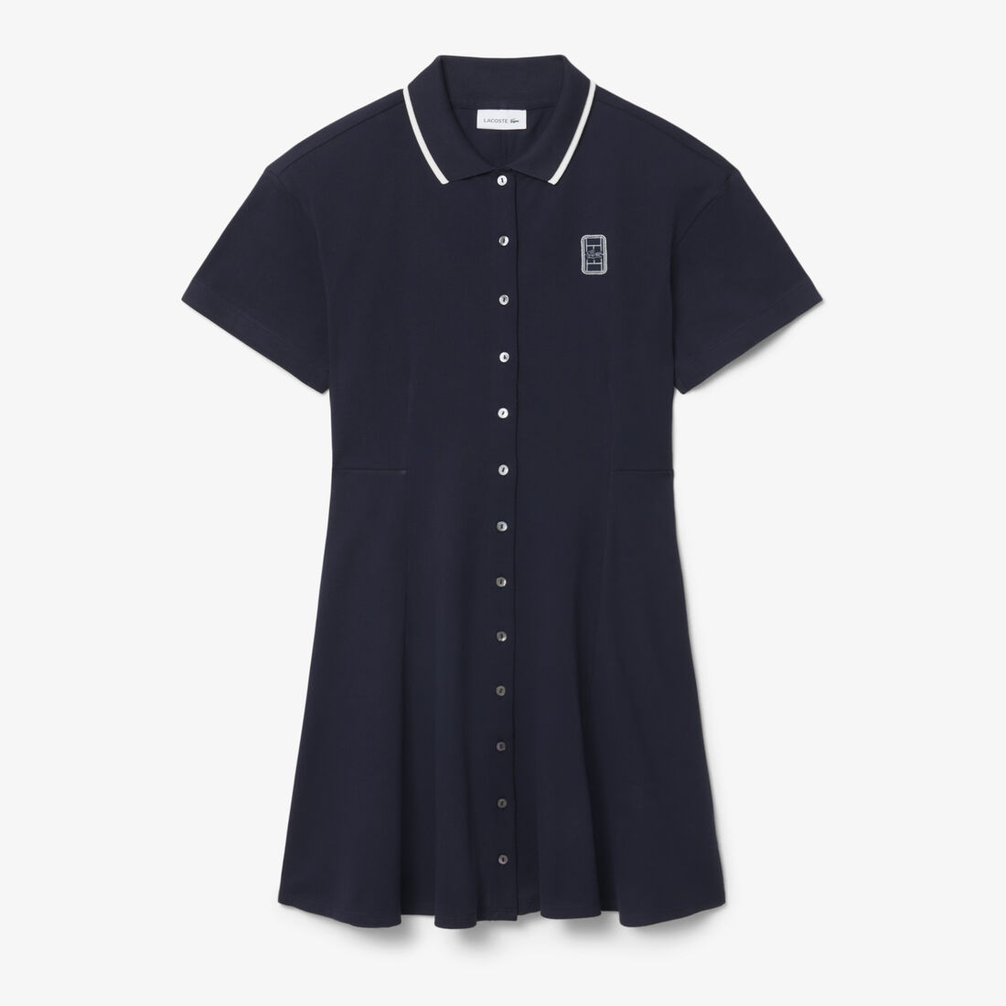 Flared Badge Accent Petit Pique Dress
