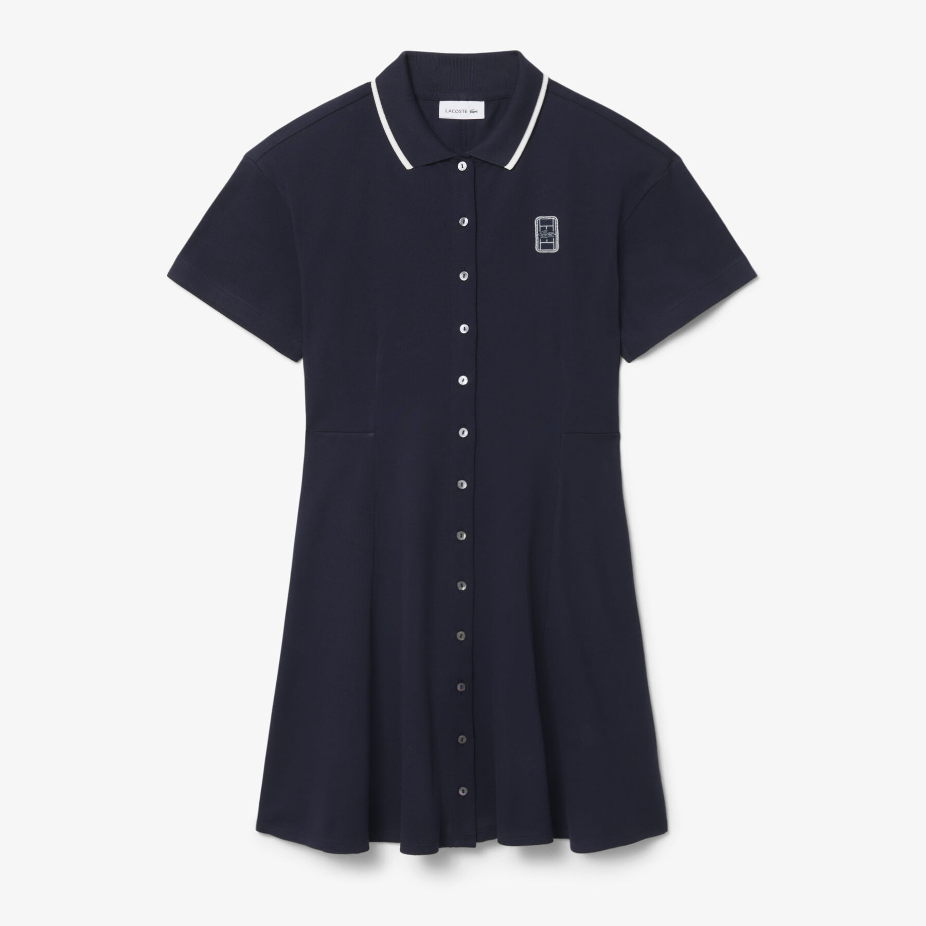 Flared Badge Accent Petit Pique Dress