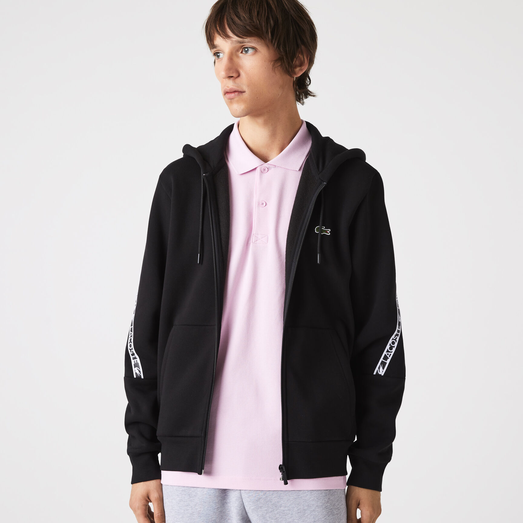 Men's Lacoste Printed Bands Hooded Zip Sweatshirt
