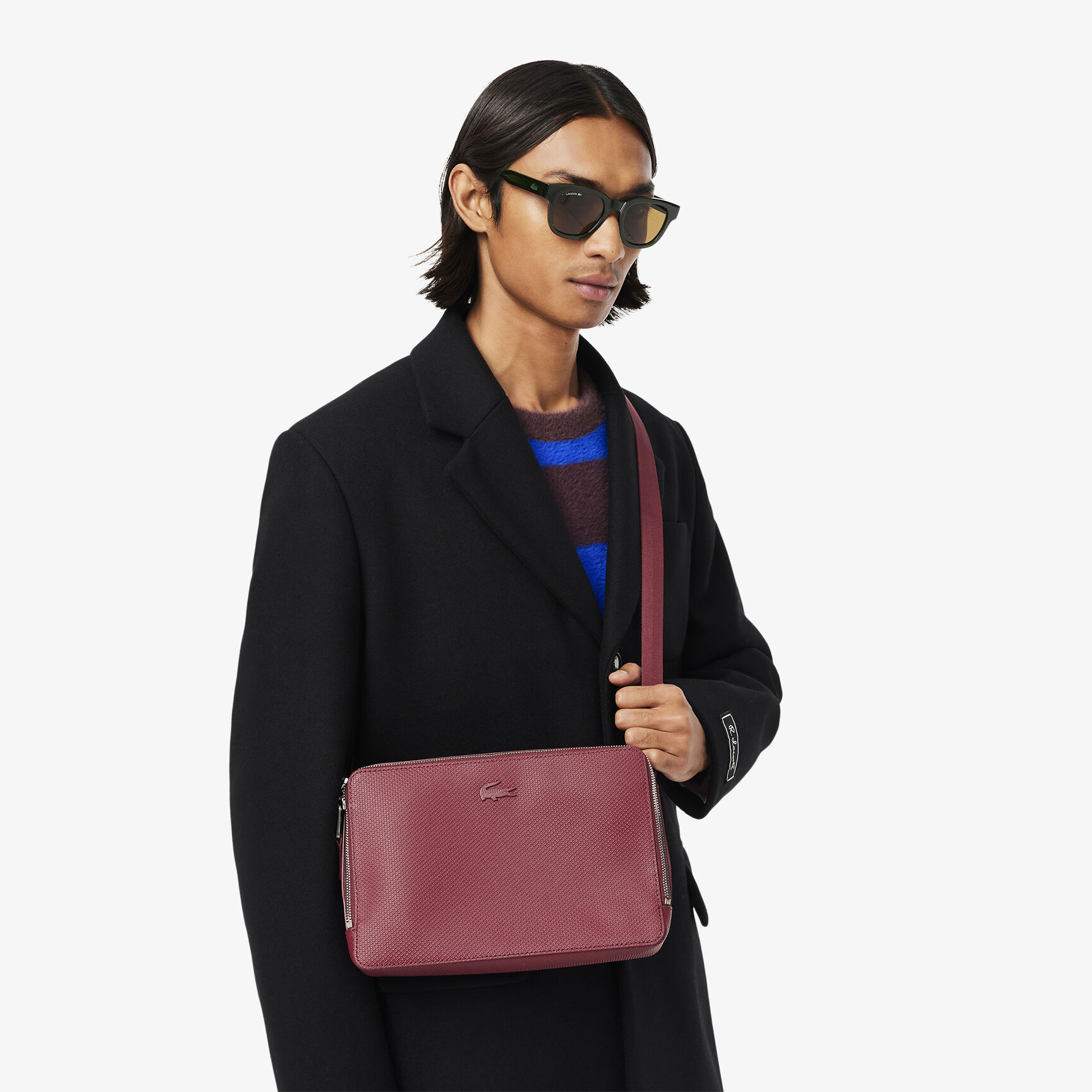 Unisex Chantaco Matte Stitched Leather Zippered Crossbody Bag