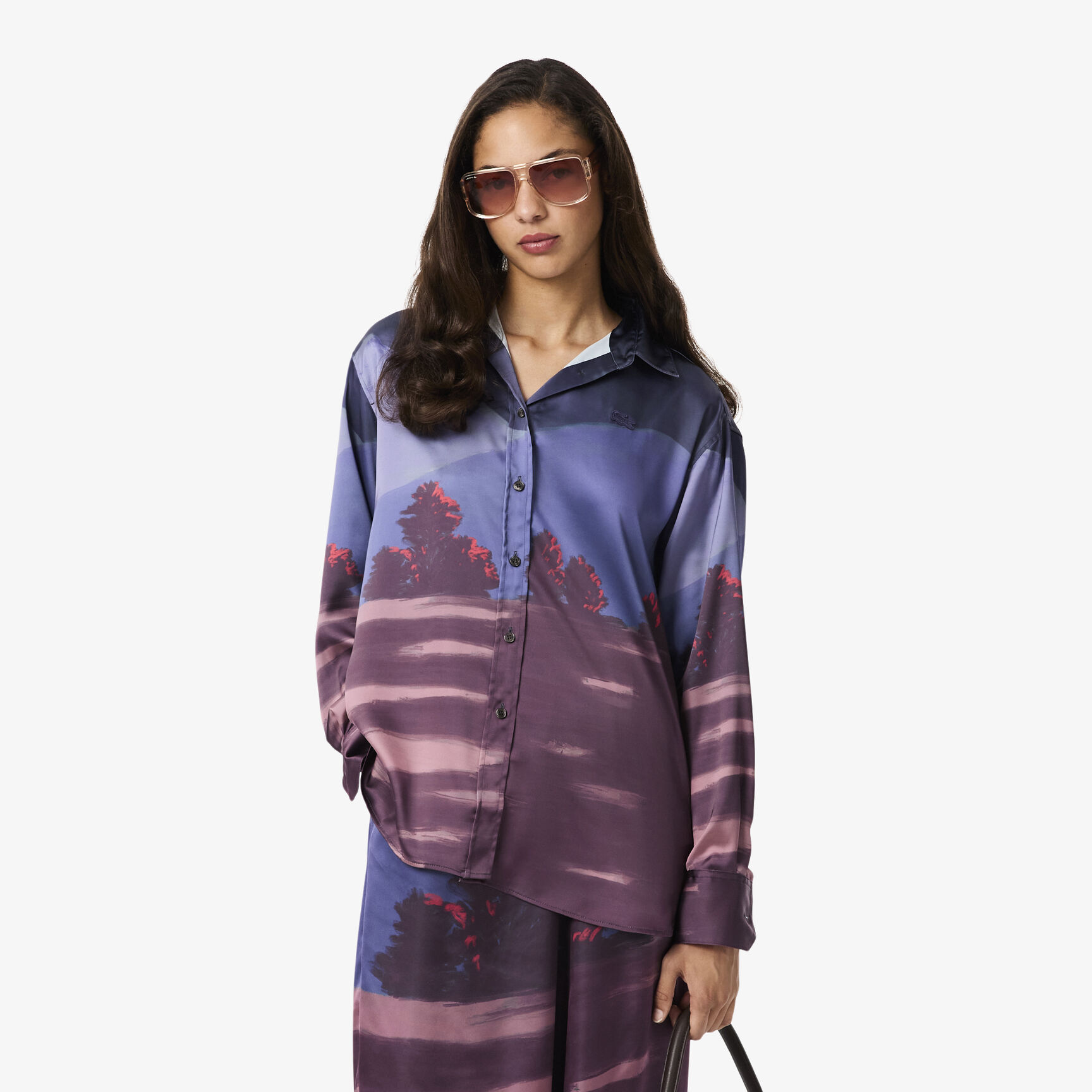 Oversized Landscape Print Satin Shirt