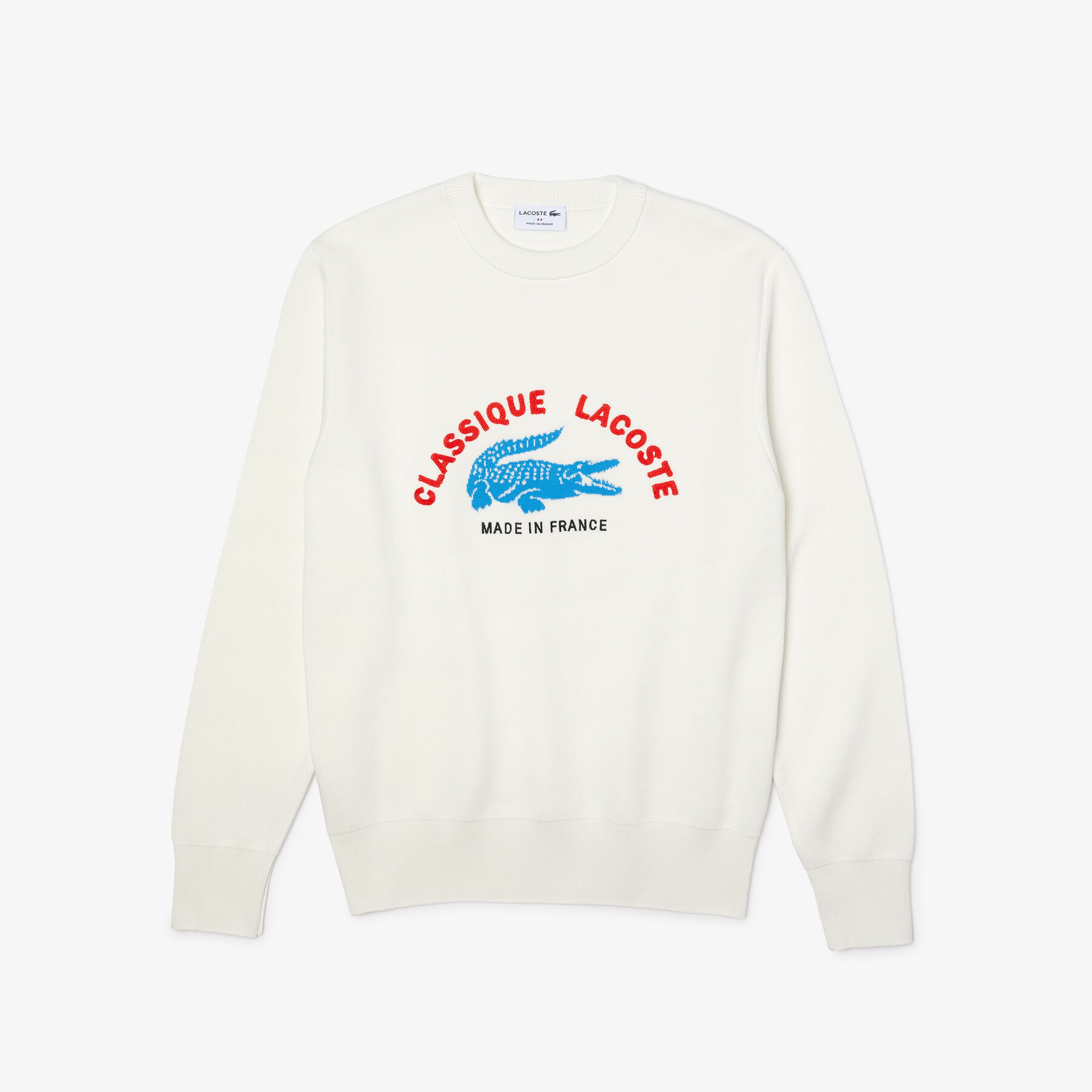 lacoste men s made in france crew neck embroidered stretch cotton sweater