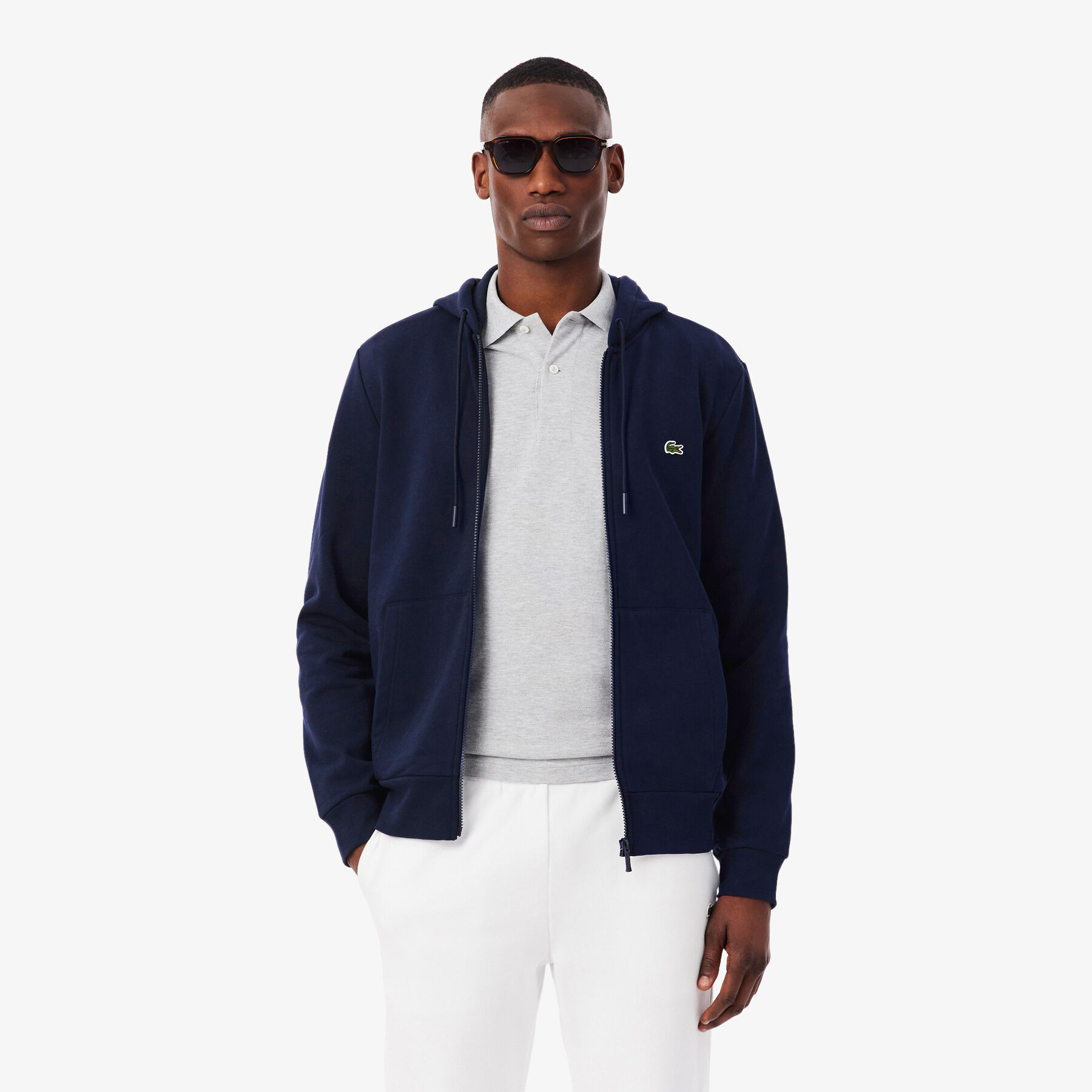 lacoste zip up fleece hoodie