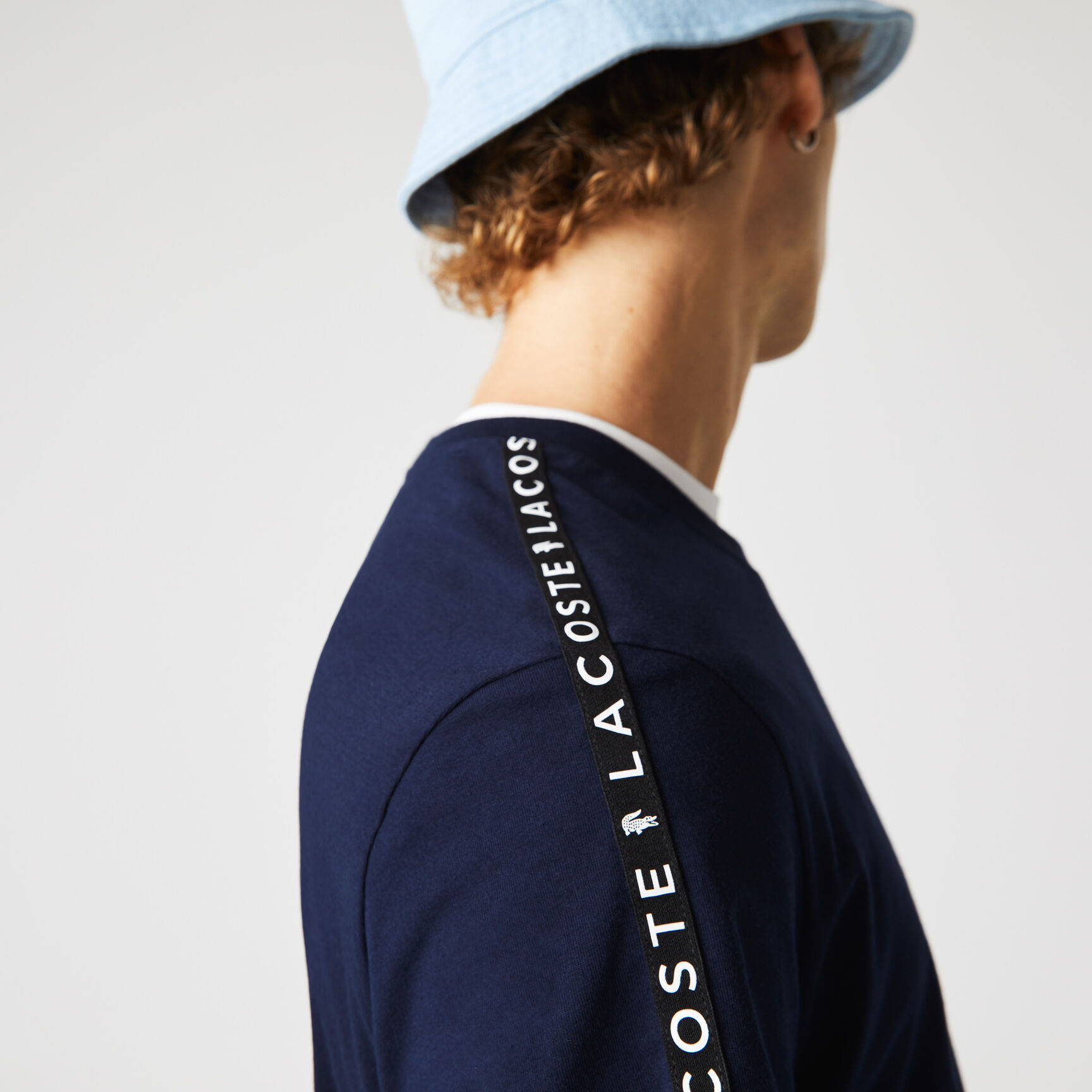 Men's Crew Neck Print Striped Cotton T-shirt