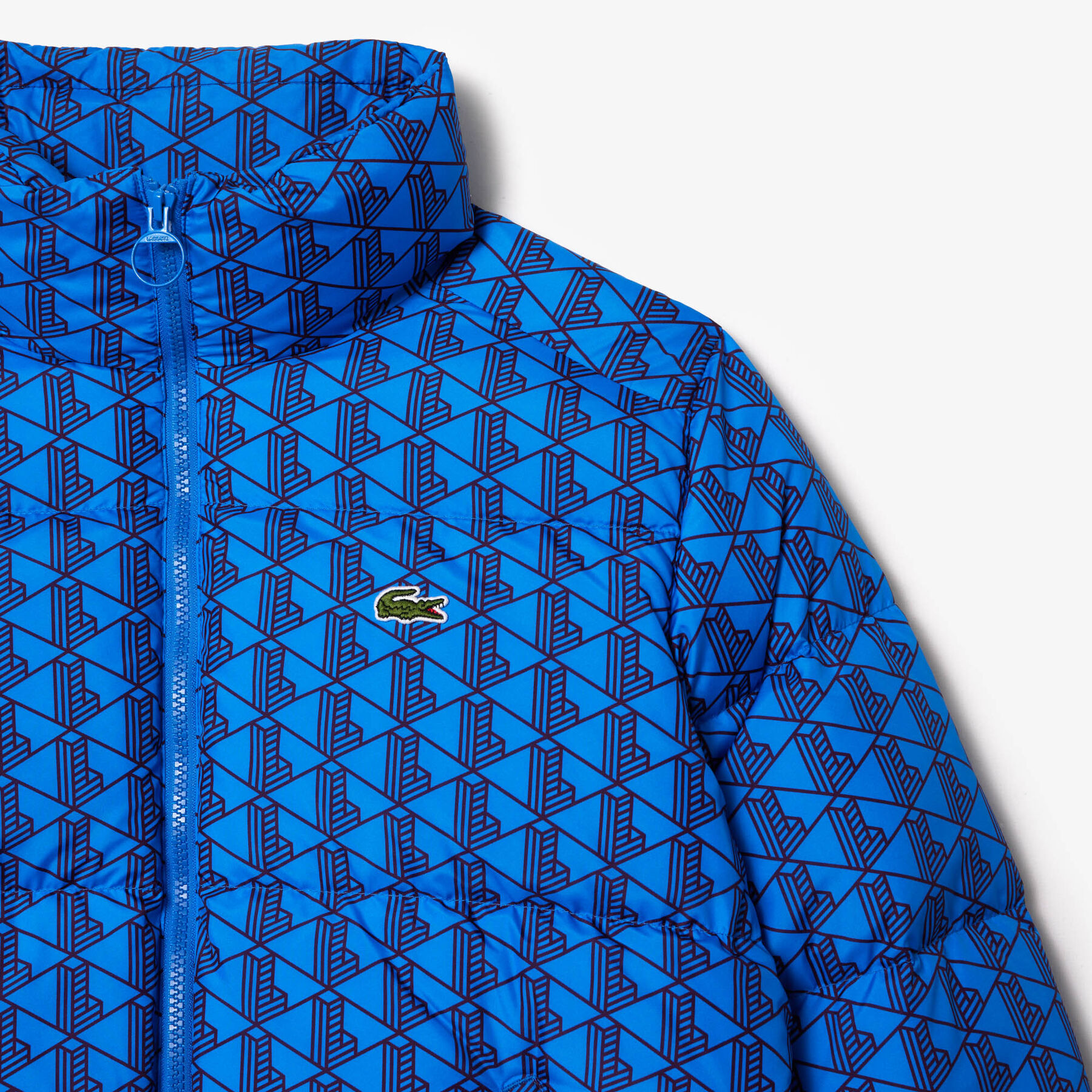 Hooded Monogram Print Puffer Jacket with Puffed Croc at Back lacoste hooded monogram print puffer jacket with puffed croc at back