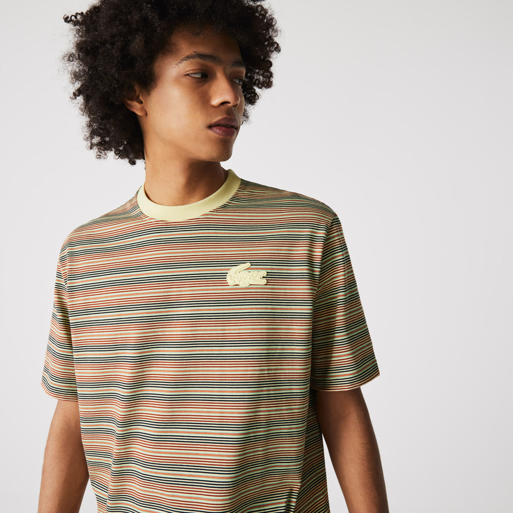 Unisex Lacoste LIVE Loose Fit Crew Neck Striped Cotton T-shirt unisex lacoste live loose fit crew neck striped cotton t shirt
