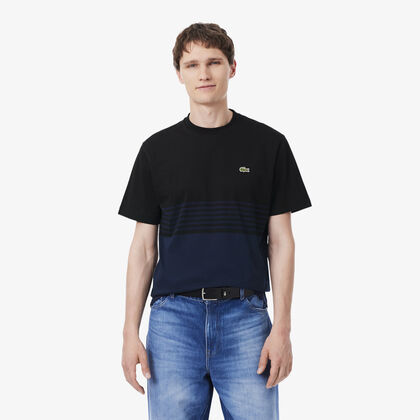 lacoste striped jersey colour block t shirt