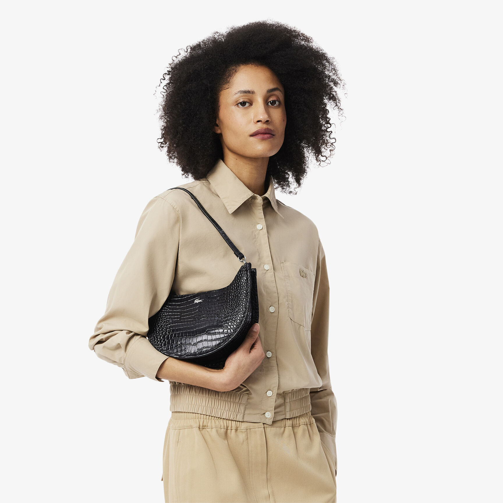 Small Chantaco Embossed Leather Half Moon Bag