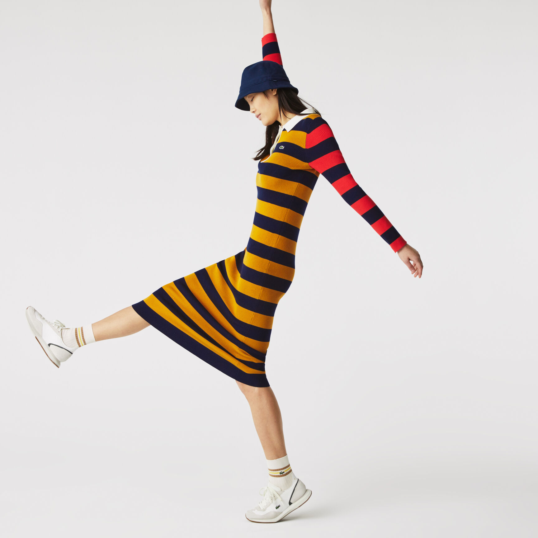 Women’s Fitted Striped Ribbed Mid-Length Polo Dress Women’s Fitted Striped Ribbed Mid-Length Polo Dress