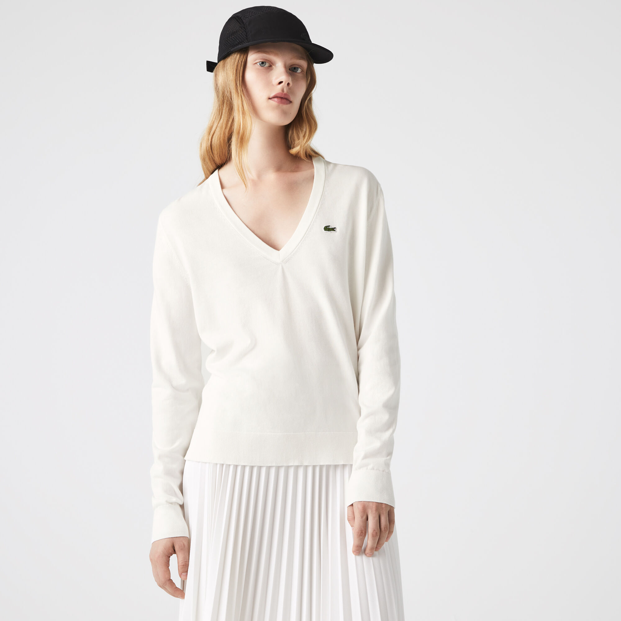 Buy Women s V neck Organic Cotton Sweater Lacoste SA