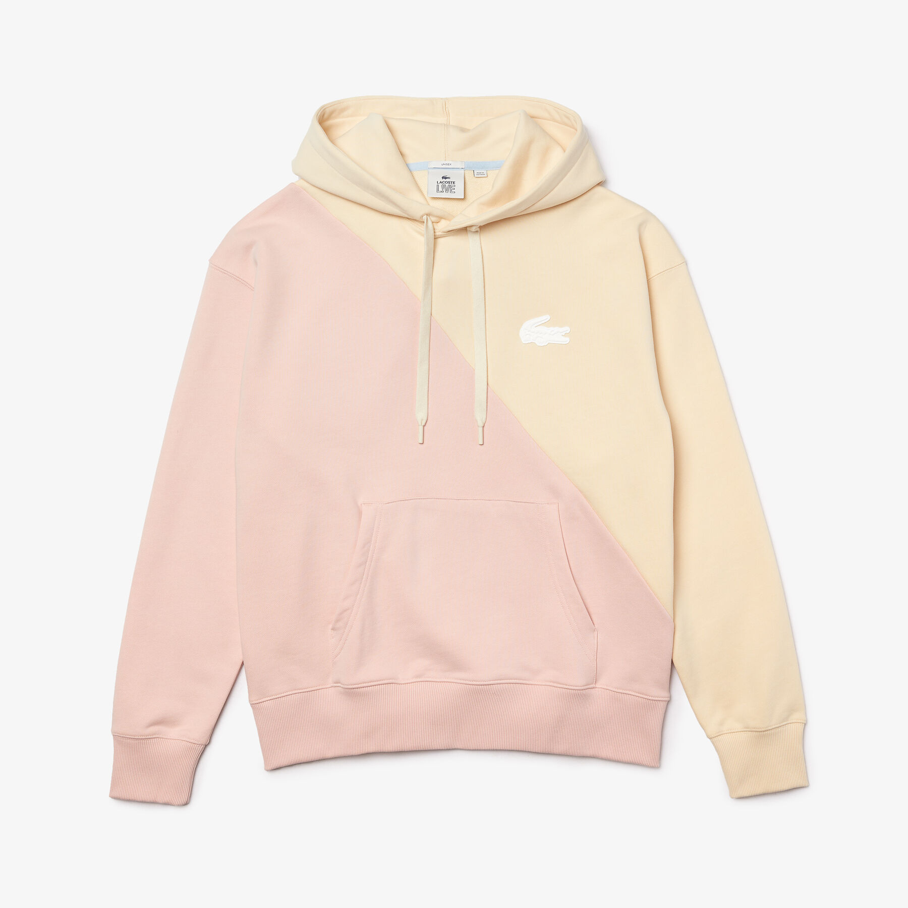 سويت شيرت صوف مزدوج اللون بغطاء رأس وقصة فضفاضة للجنسين مجموعة Lacoste LIVE لاكوست سويت شيرت صوف مزدوج اللون بغطاء رأس وقصة فضفاضة للجنسين مجموعة lacoste live
