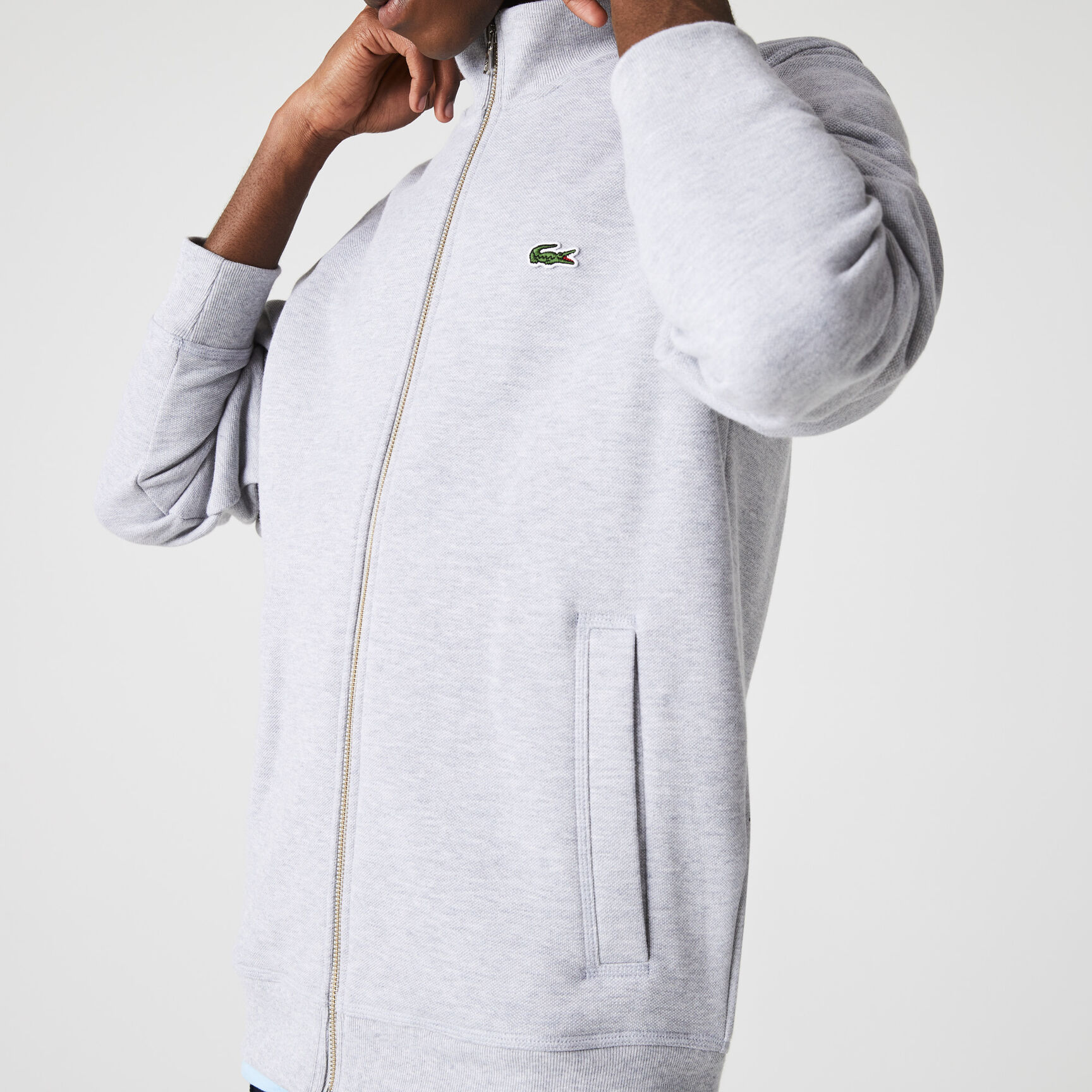 Men's Zippered Stand-Up Collar Piqu&eacute; Fleece Jacket