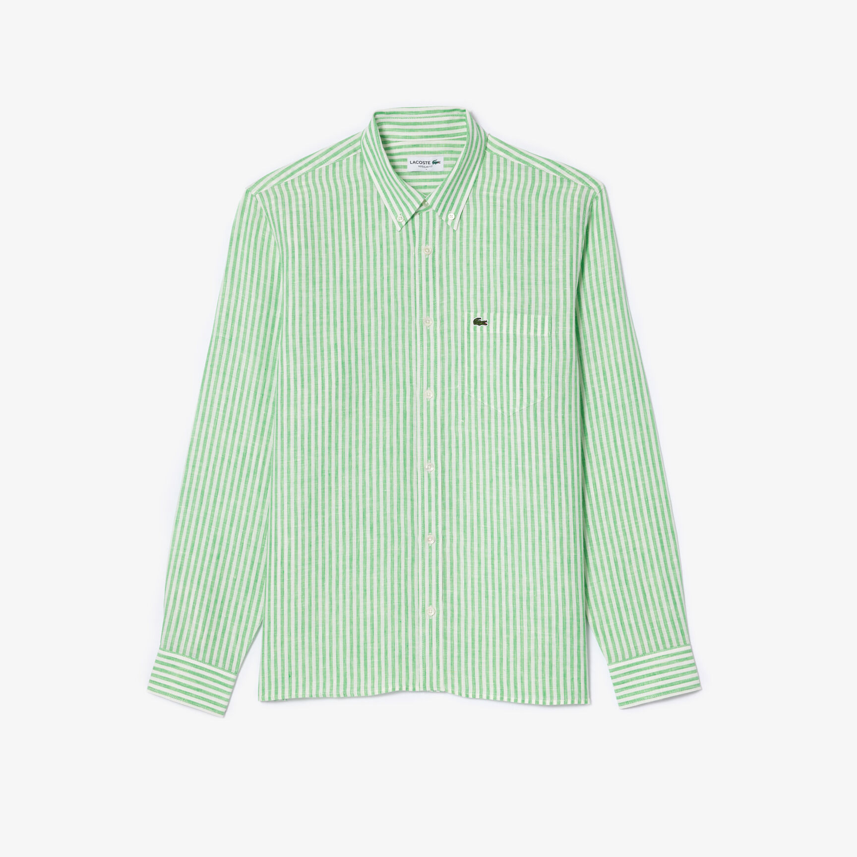 قميص كتان مخطط بقصّة عادية قميص كتان مخطط بقصّة عادية